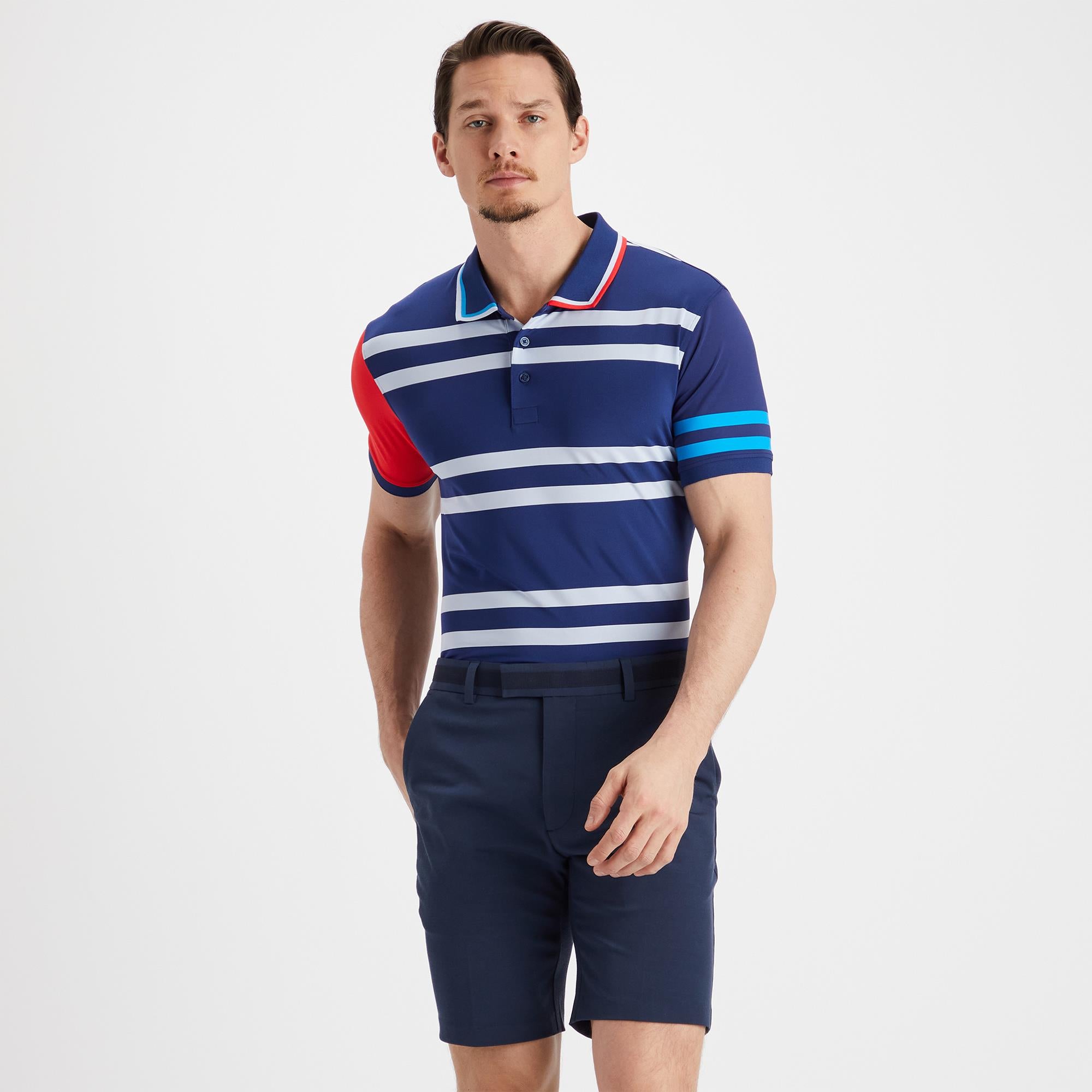 G/FORE Variegated Stripe Tech Jersey Polo Shirt Blue Print