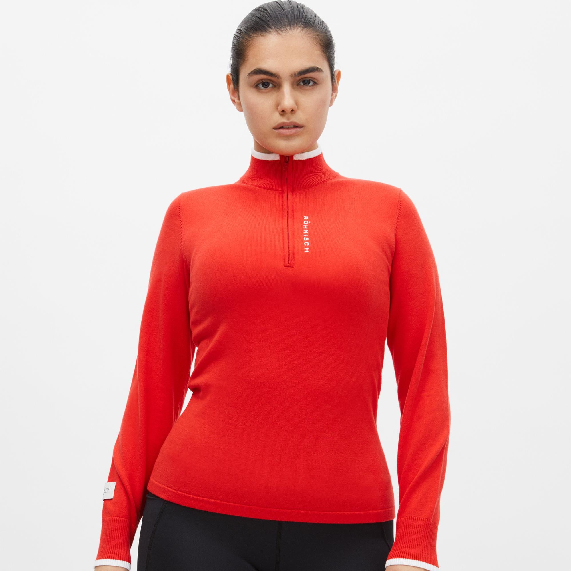 Rohnisch Knitted Half Zip Ladies Golf Sweater Flame Scarlet
