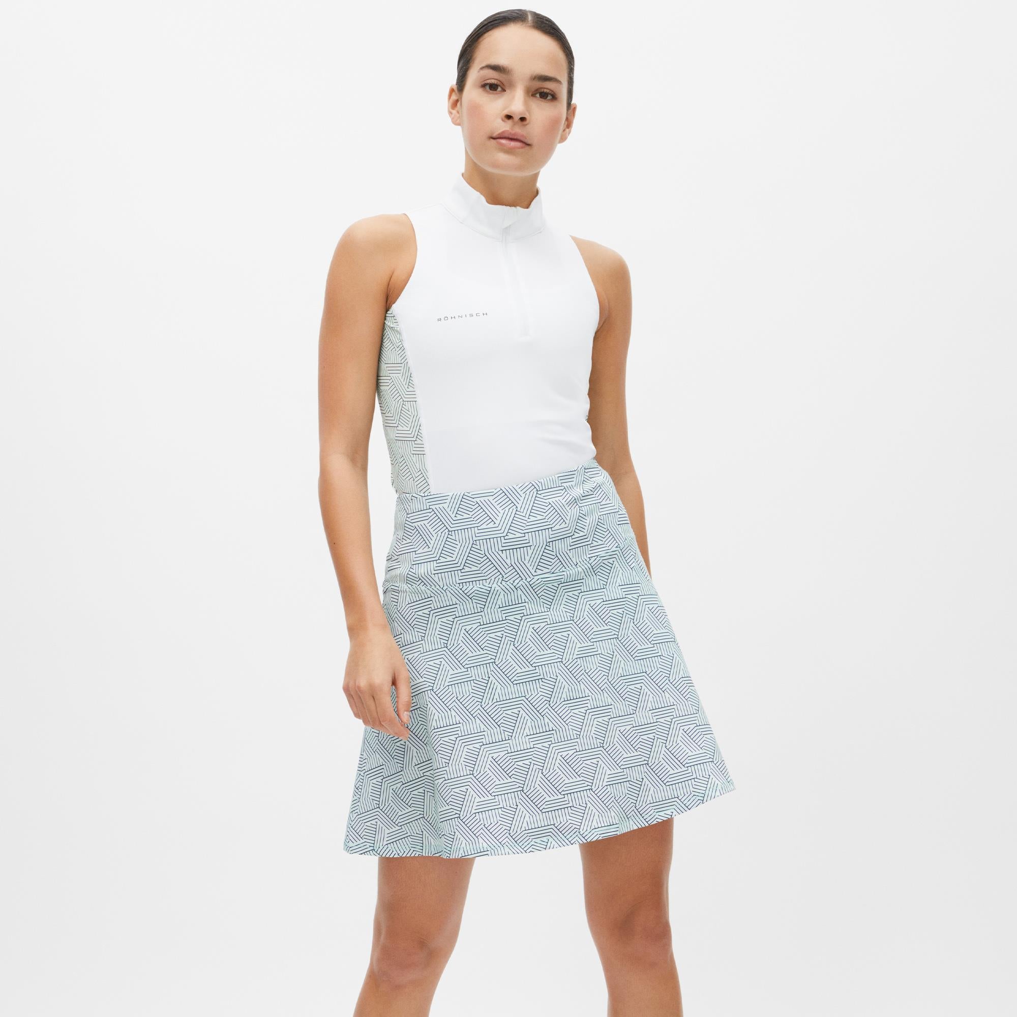 Rohnisch Bonnie Printed Ladies Sleeveless Golf Polo Shirt Hexagon Mint