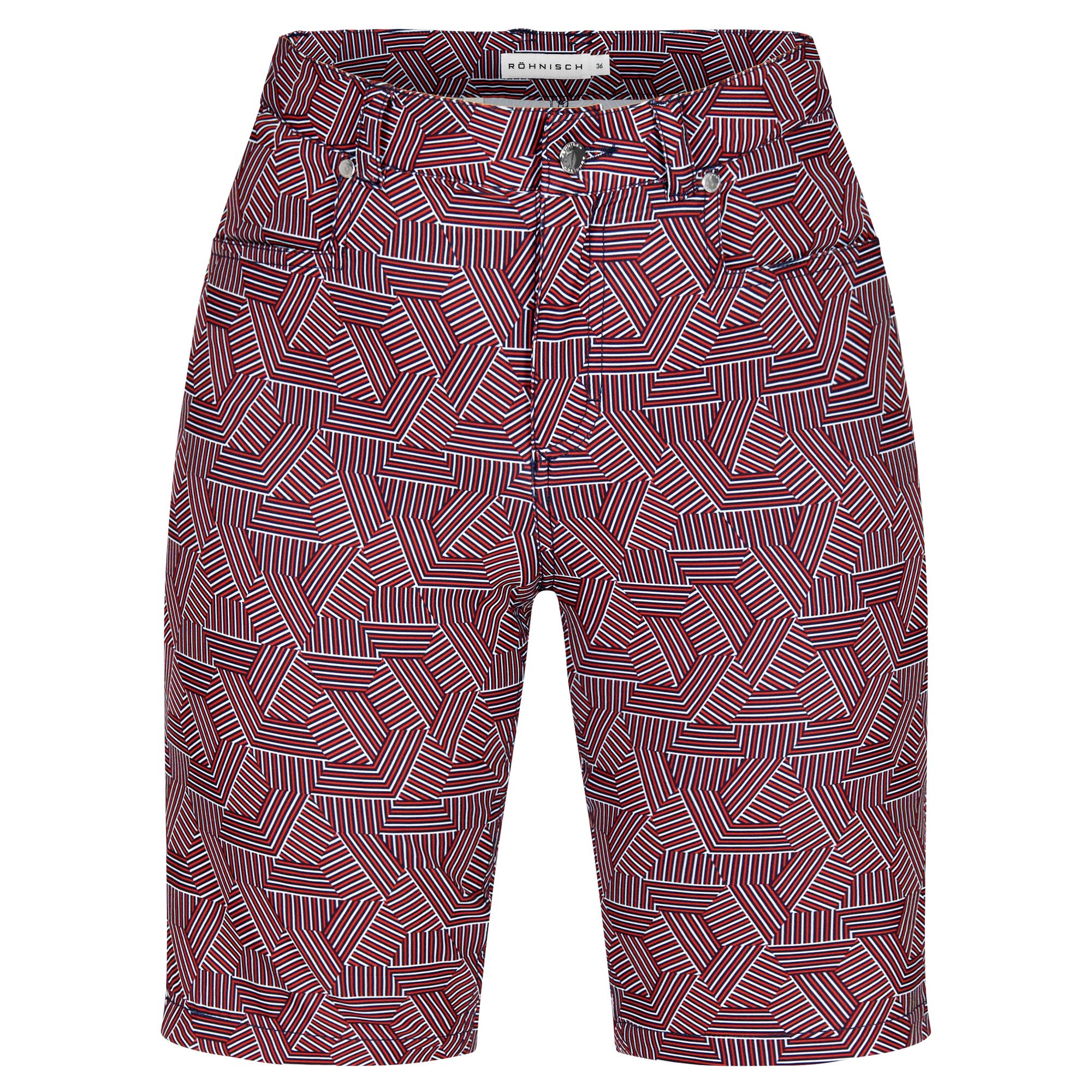 Rohnisch Chie Comfort Stretch Ladies Golf Bermuda Shorts Hexagon Red