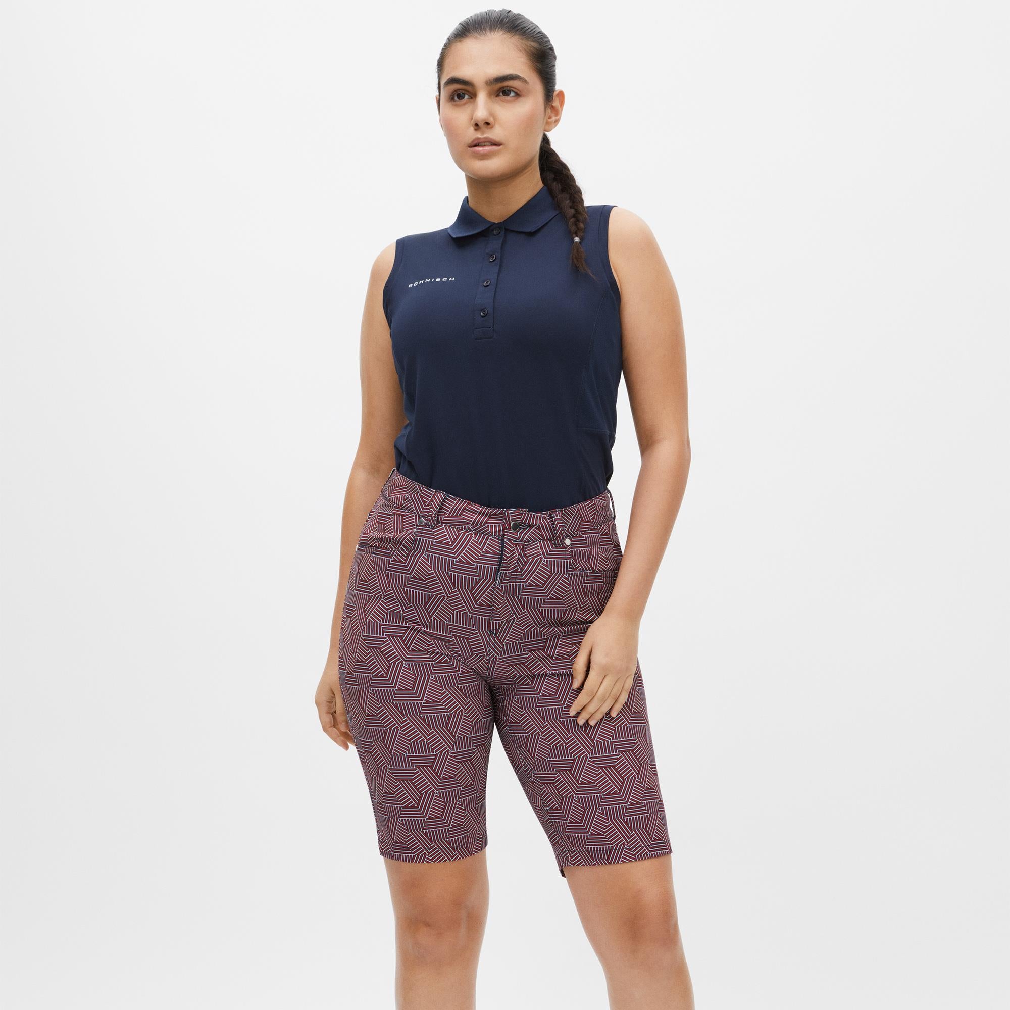 Rohnisch Chie Comfort Stretch Ladies Golf Bermuda Shorts Hexagon Red