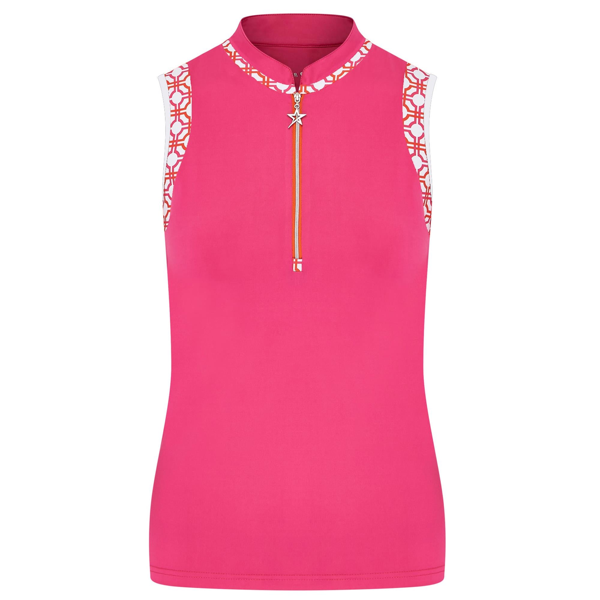 Swing Out Sister Alice Ladies Sleeveless Golf Polo Shirt Lush Pink/Madarin