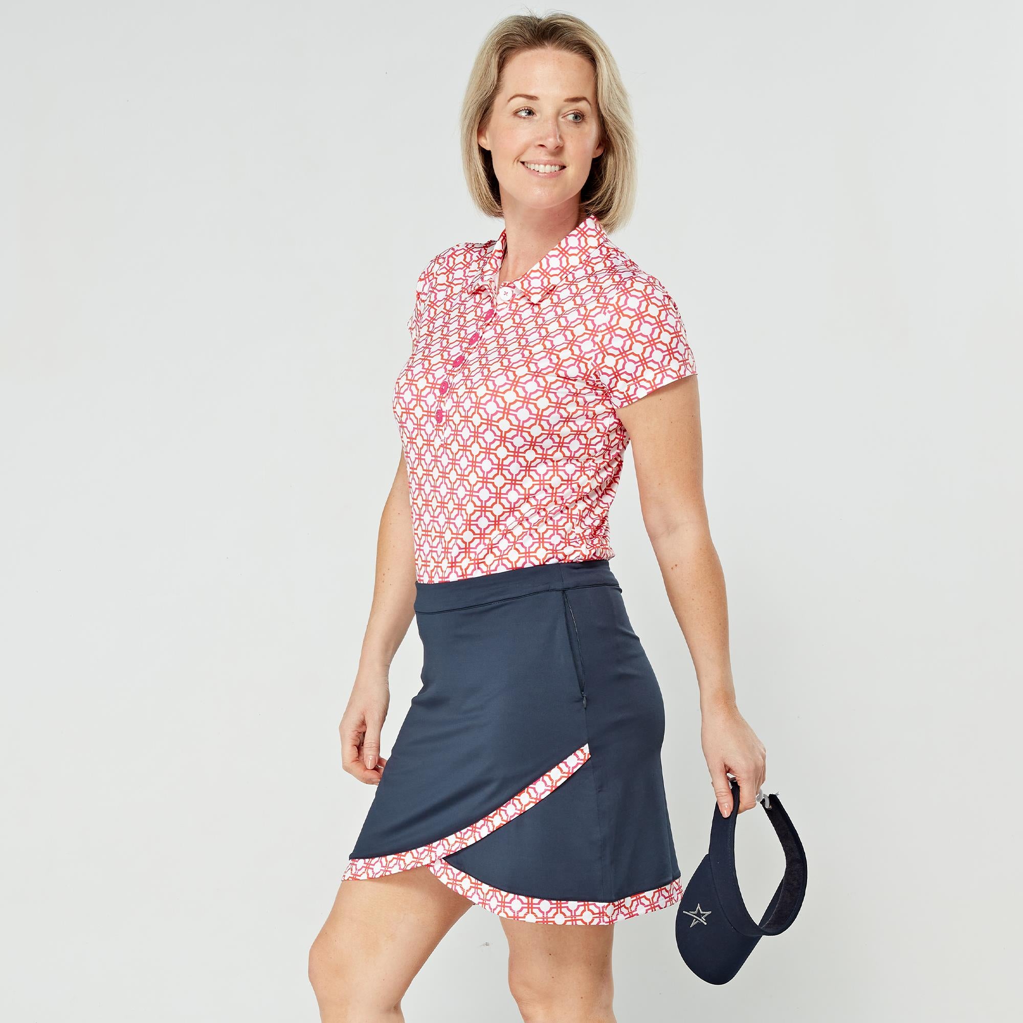 Swing Out Sister Milly Pattern Calloped Ladies Golf Skort Lush Pink/Mandarin