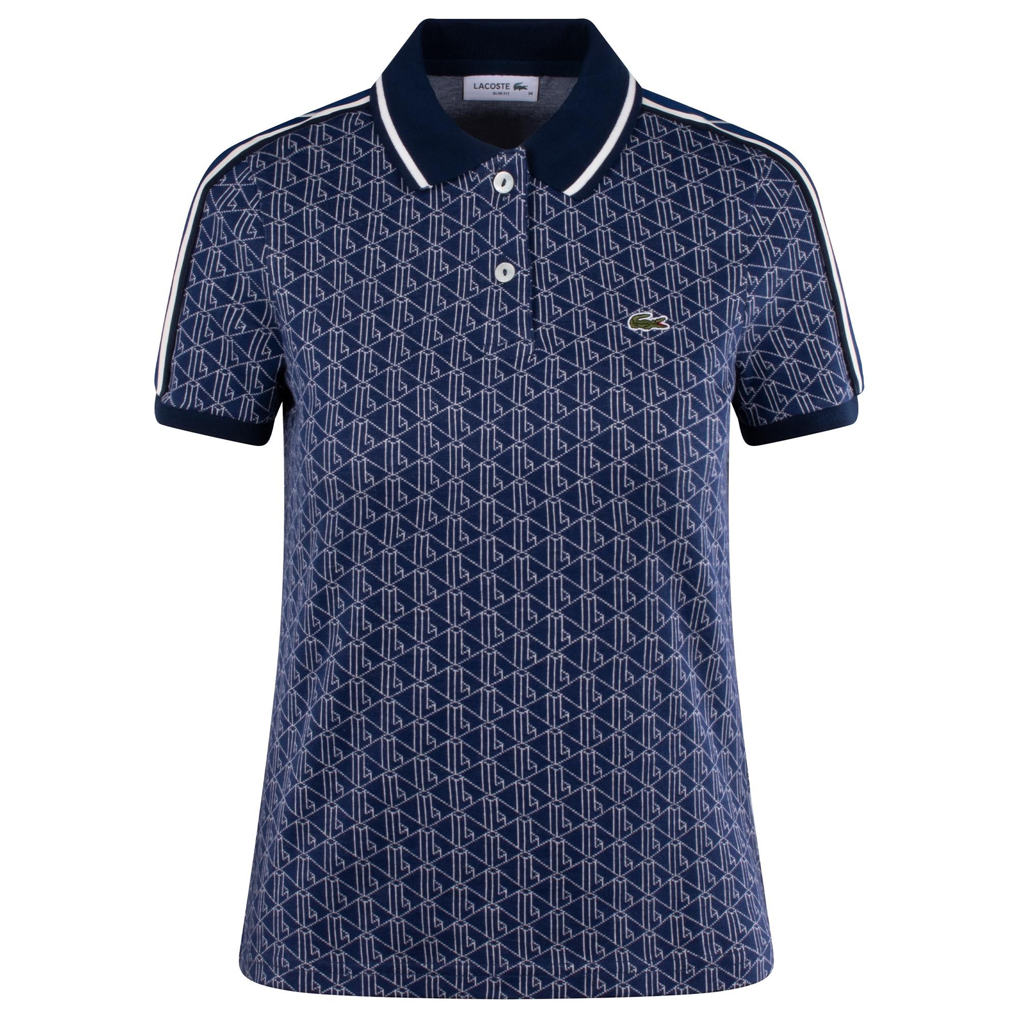 Ladies Lacoste Monogram Jacquard Polo Shirt Navy/White