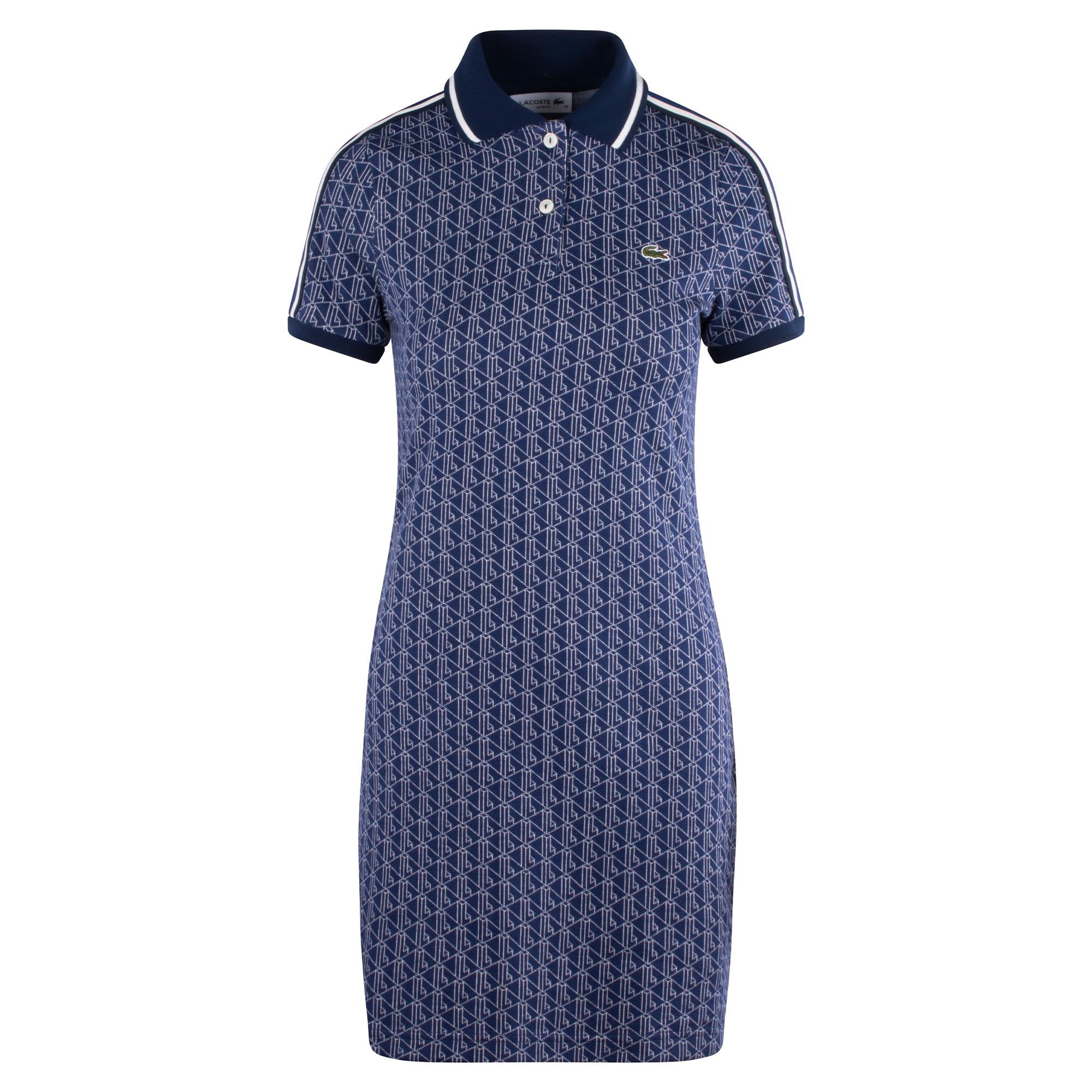 Ladies Lacoste Monogram Jacquard Dress Navy Blue/White