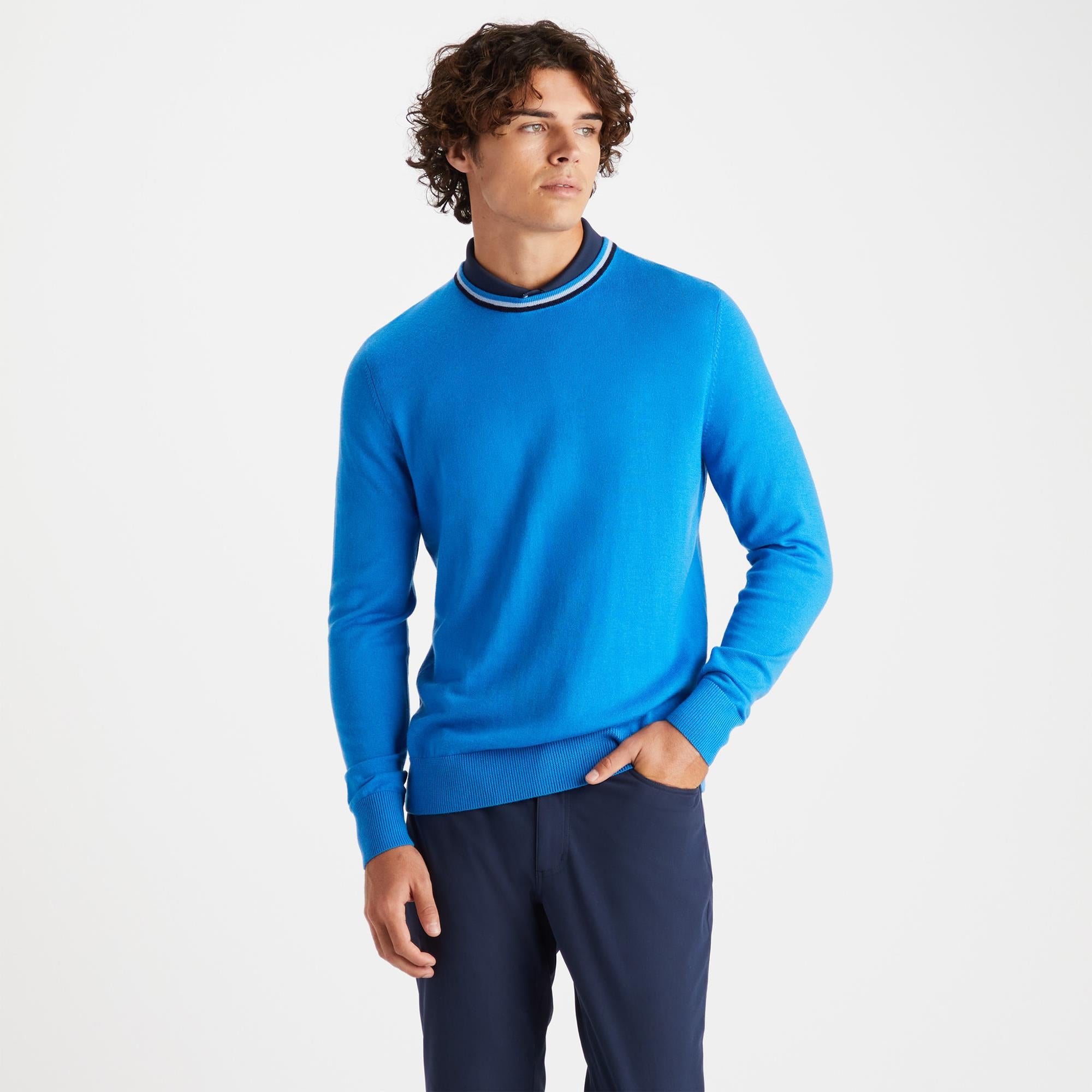 G/FORE Merino Wool Crew Neck Knitted Sweater Cerulean