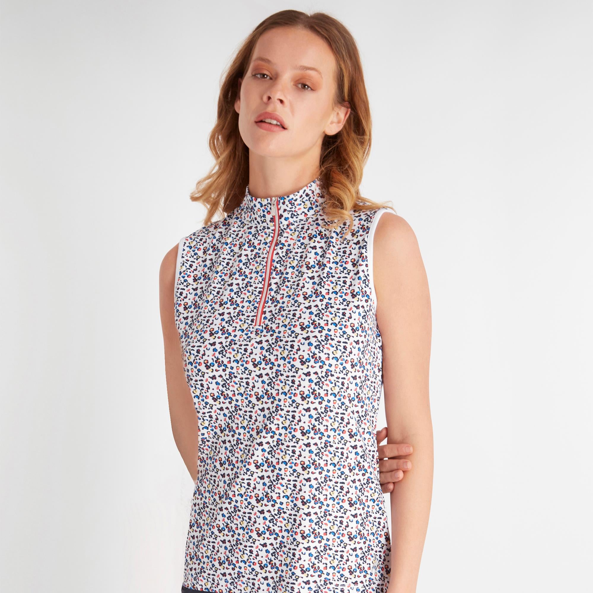 Green Lamb Natasha Half Zip Printed Ladies Sleeveless Golf Polo Shirt