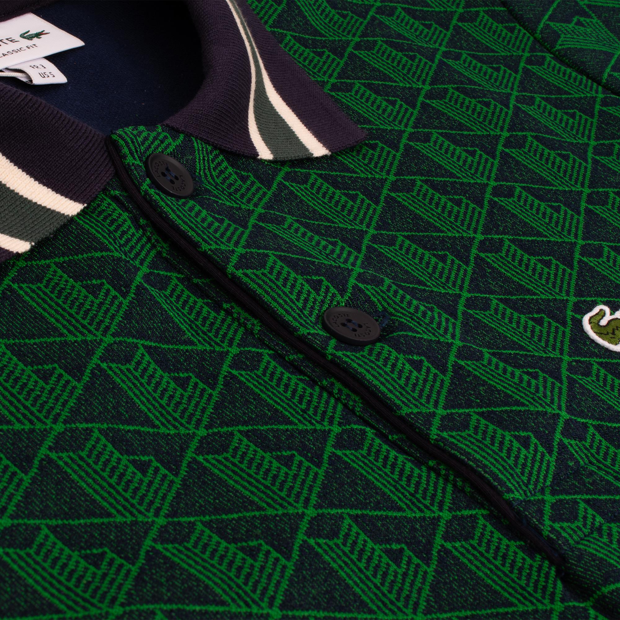 Mens Lacoste Monogram Motif Polo Shirt Green