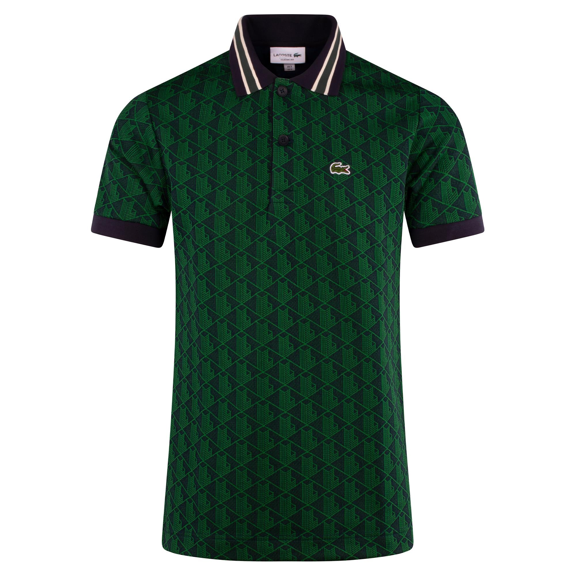 Mens Lacoste Monogram Motif Polo Shirt Green