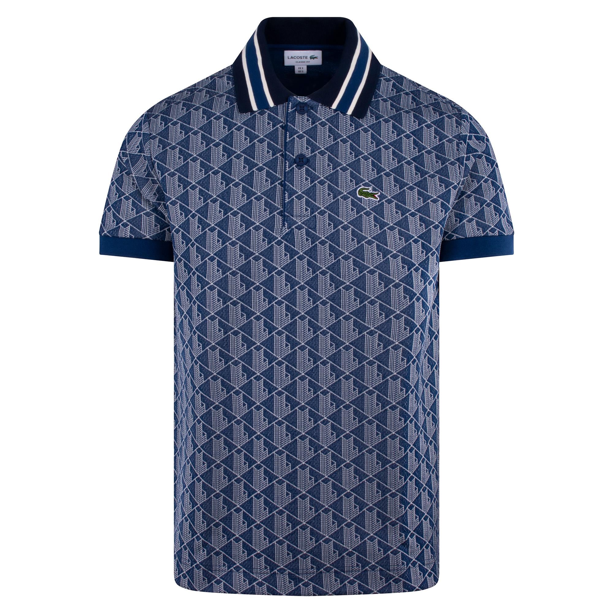 Mens Lacoste Monogram Motif Polo Shirt Navy