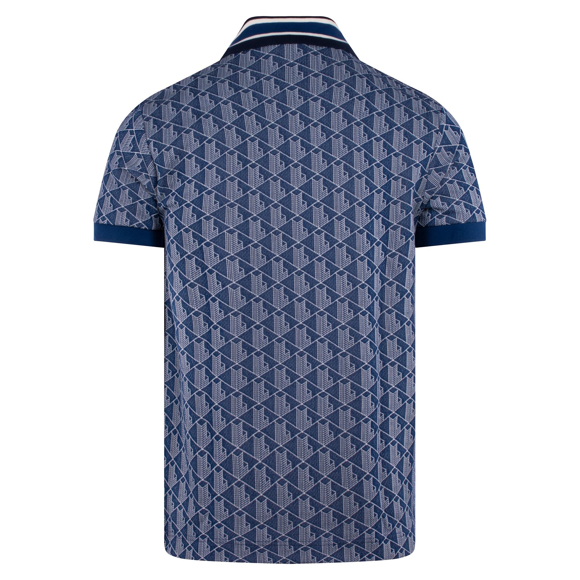 Mens Lacoste Monogram Motif Polo Shirt Navy