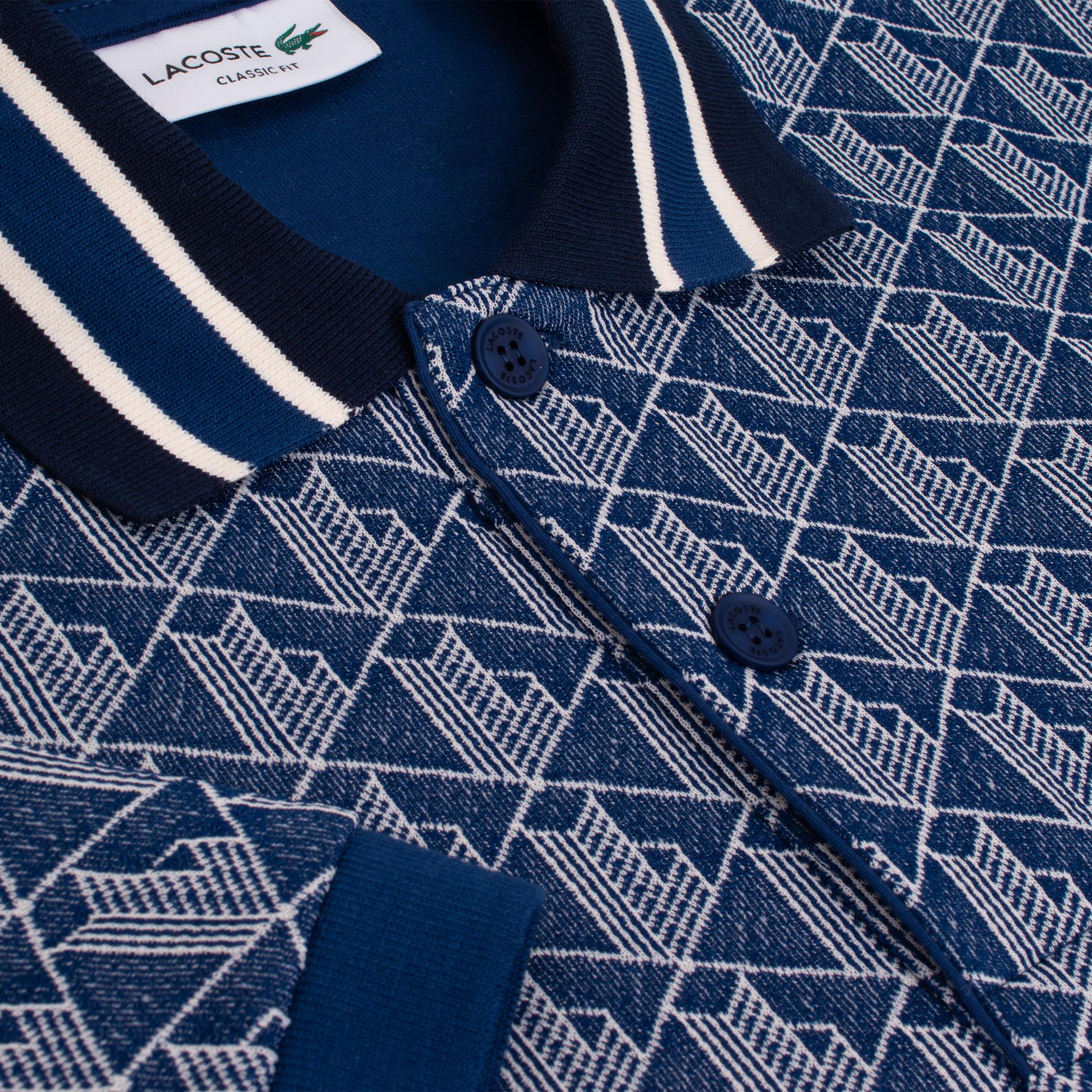 Mens Lacoste Monogram Motif Polo Shirt Navy