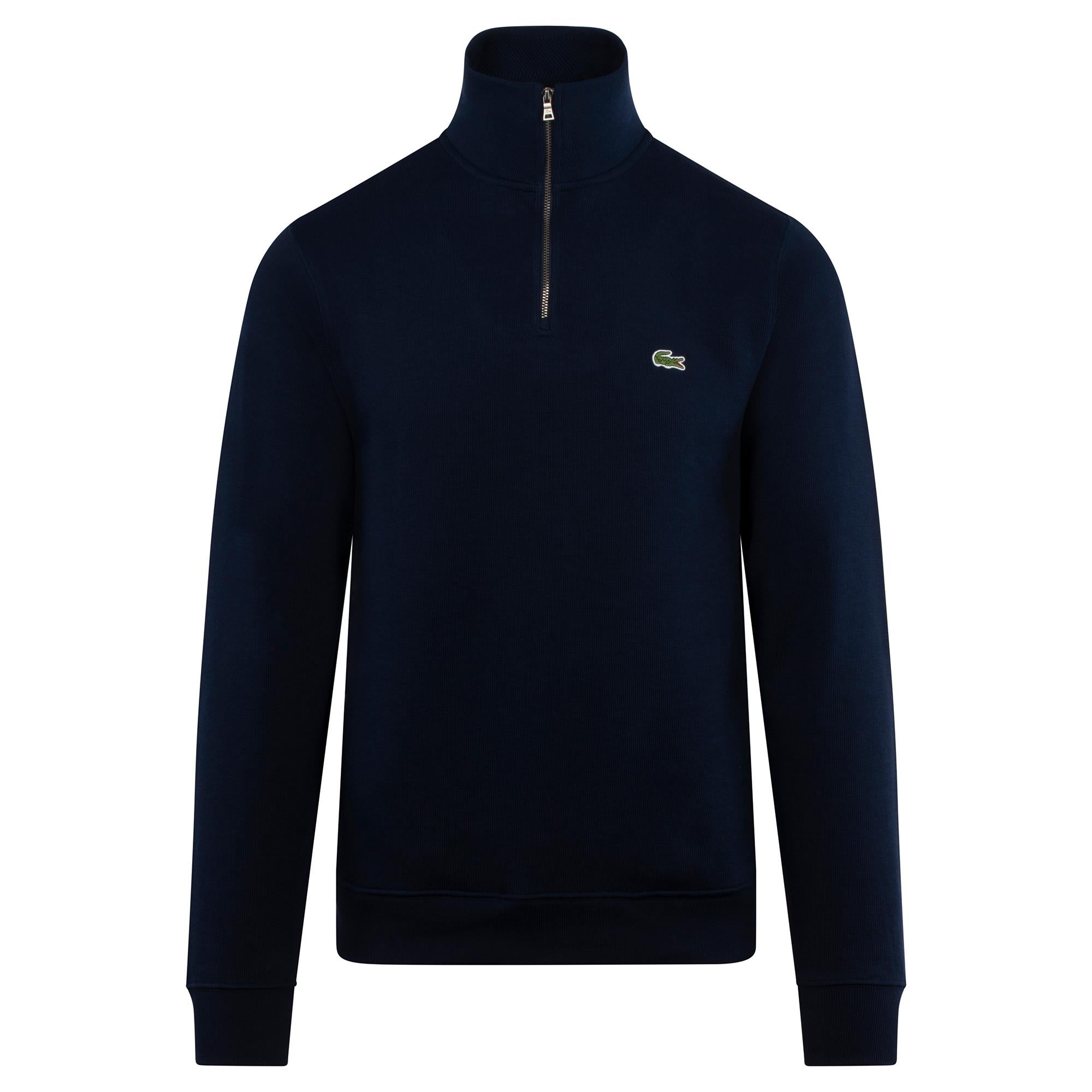 Lacoste Quarter Zip Stand Up Collar Cotton Sweatshirt Navy