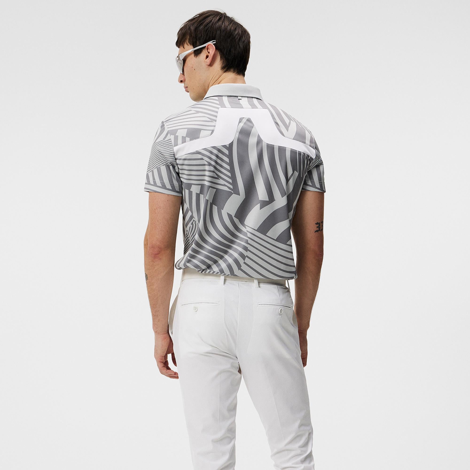 J Lindeberg KV Tour Print Mens Golf Polo Shirt Dazzle Wave Light Grey Melange