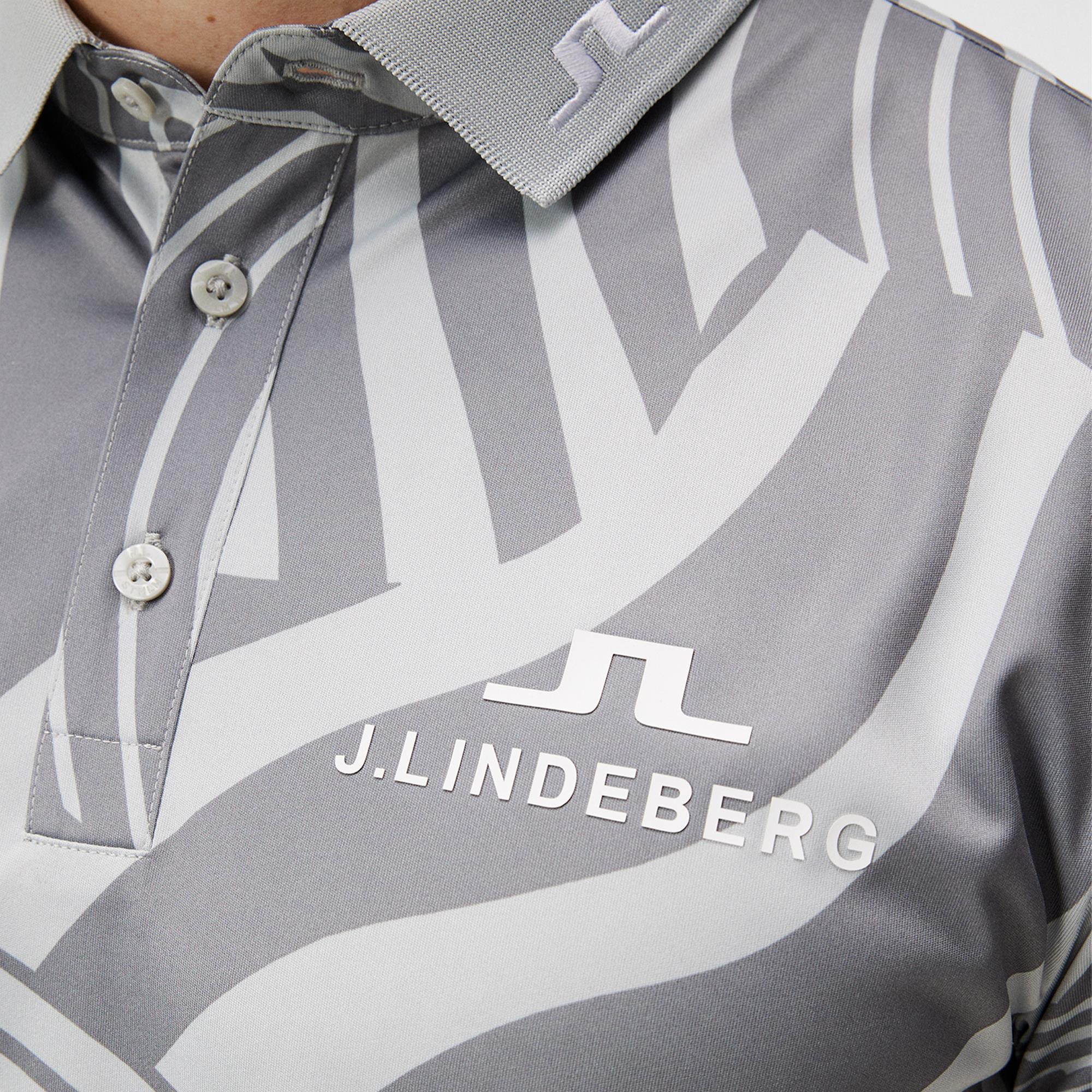 J Lindeberg KV Tour Print Mens Golf Polo Shirt Dazzle Wave Light Grey Melange
