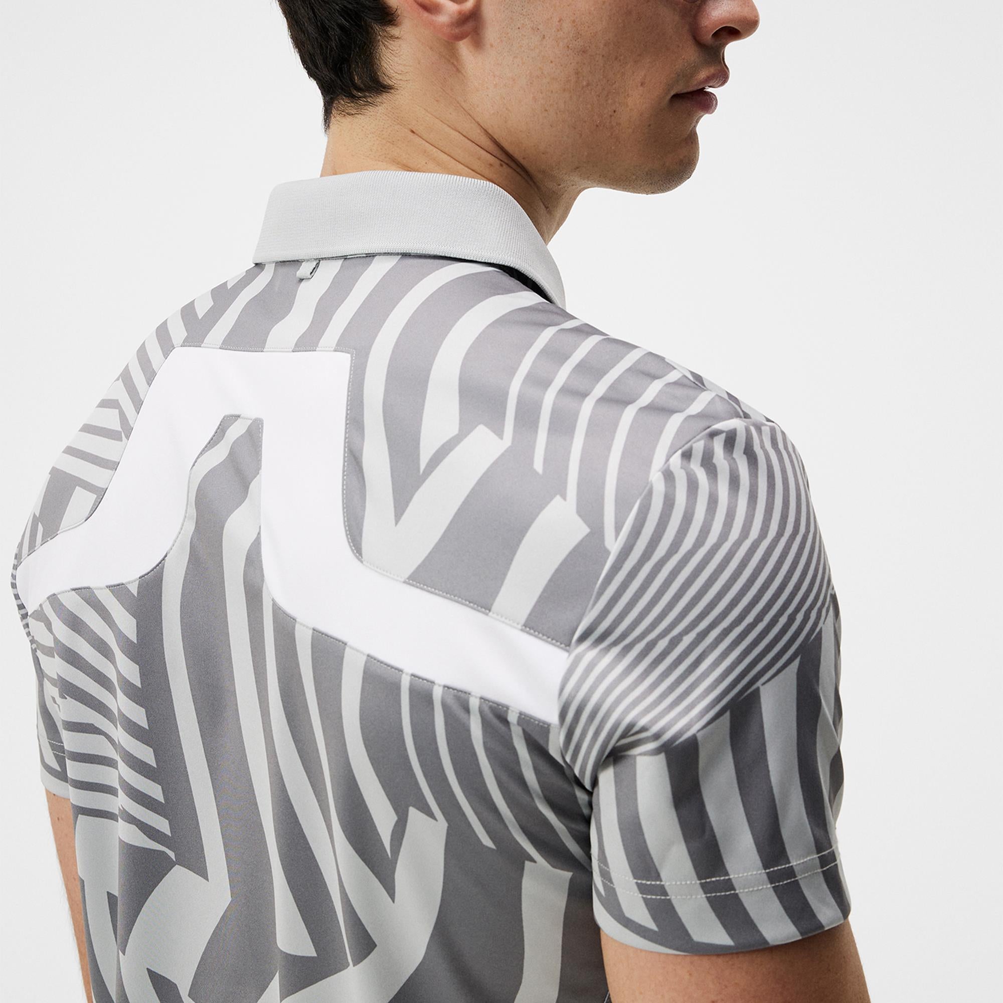 J Lindeberg KV Tour Print Mens Golf Polo Shirt Dazzle Wave Light Grey Melange