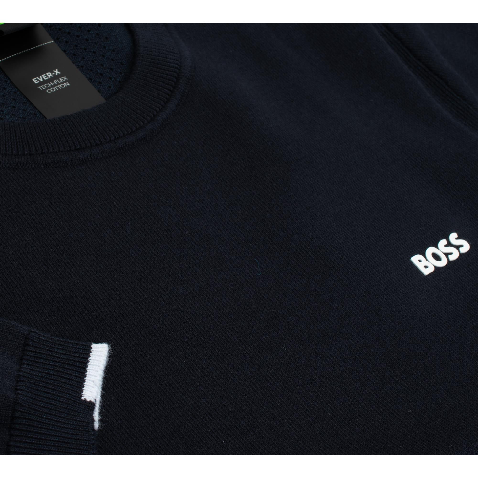 Boss Ever-X Cotton Blend Crew Neck Sweater Navy