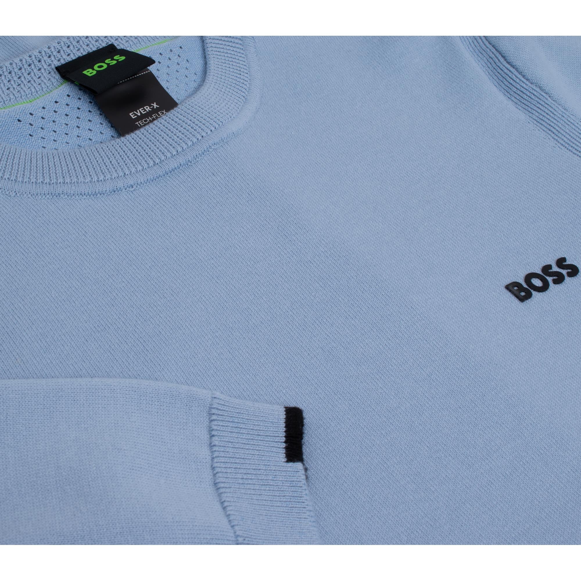 Boss Ever-X Cotton Blend Crew Neck Sweater Open Blue