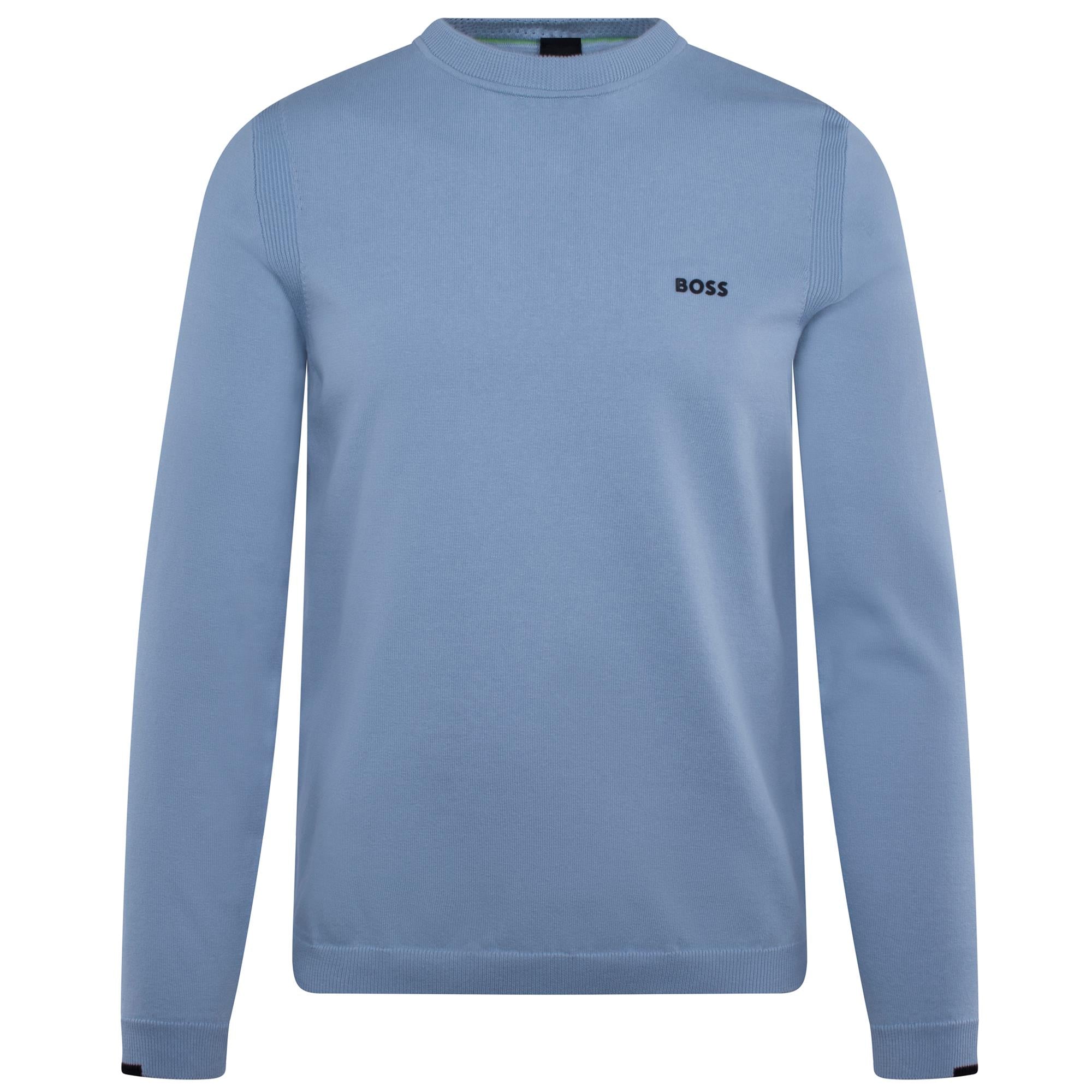 Boss Ever-X Cotton Blend Crew Neck Sweater Open Blue