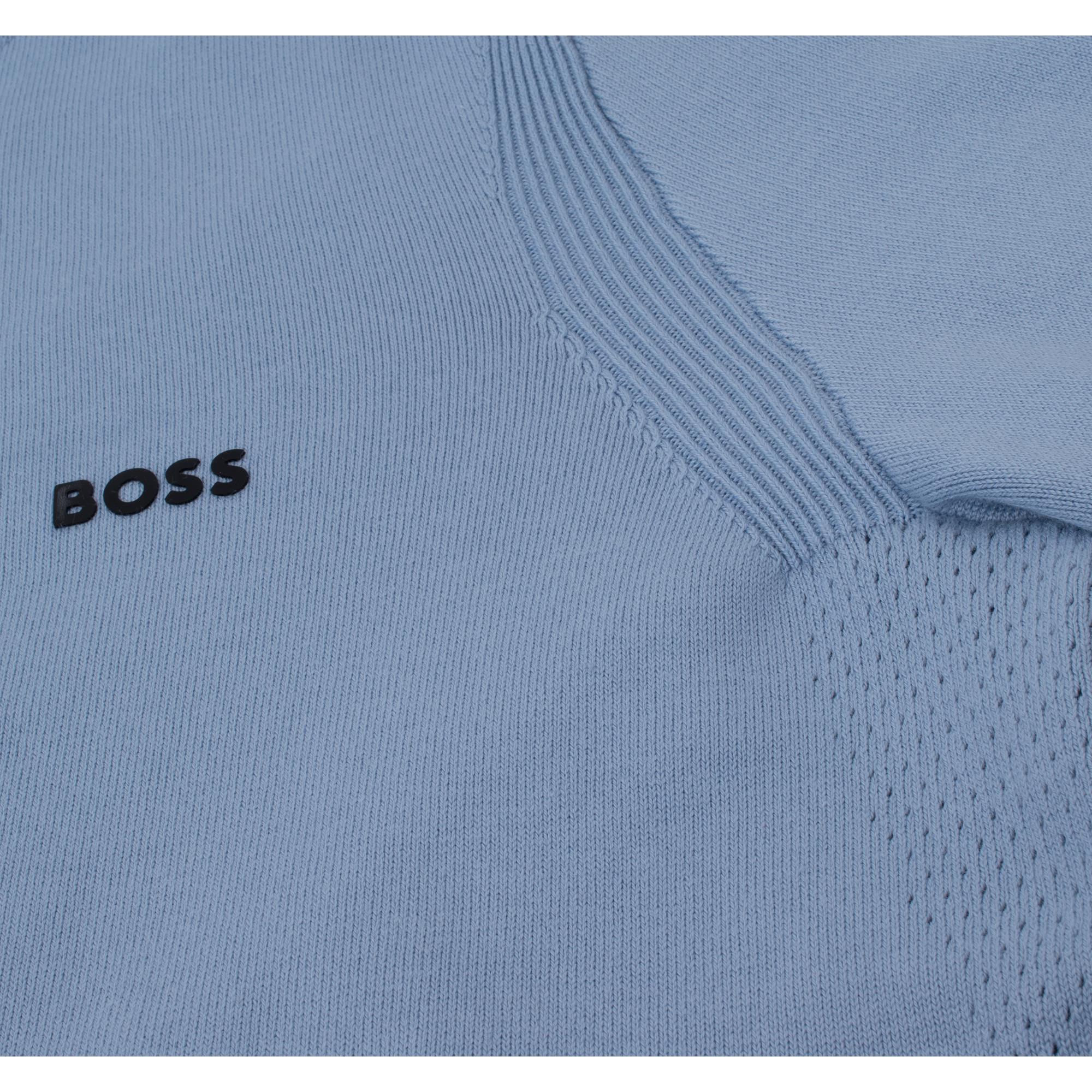 Boss Ever-X Cotton Blend Crew Neck Sweater Open Blue