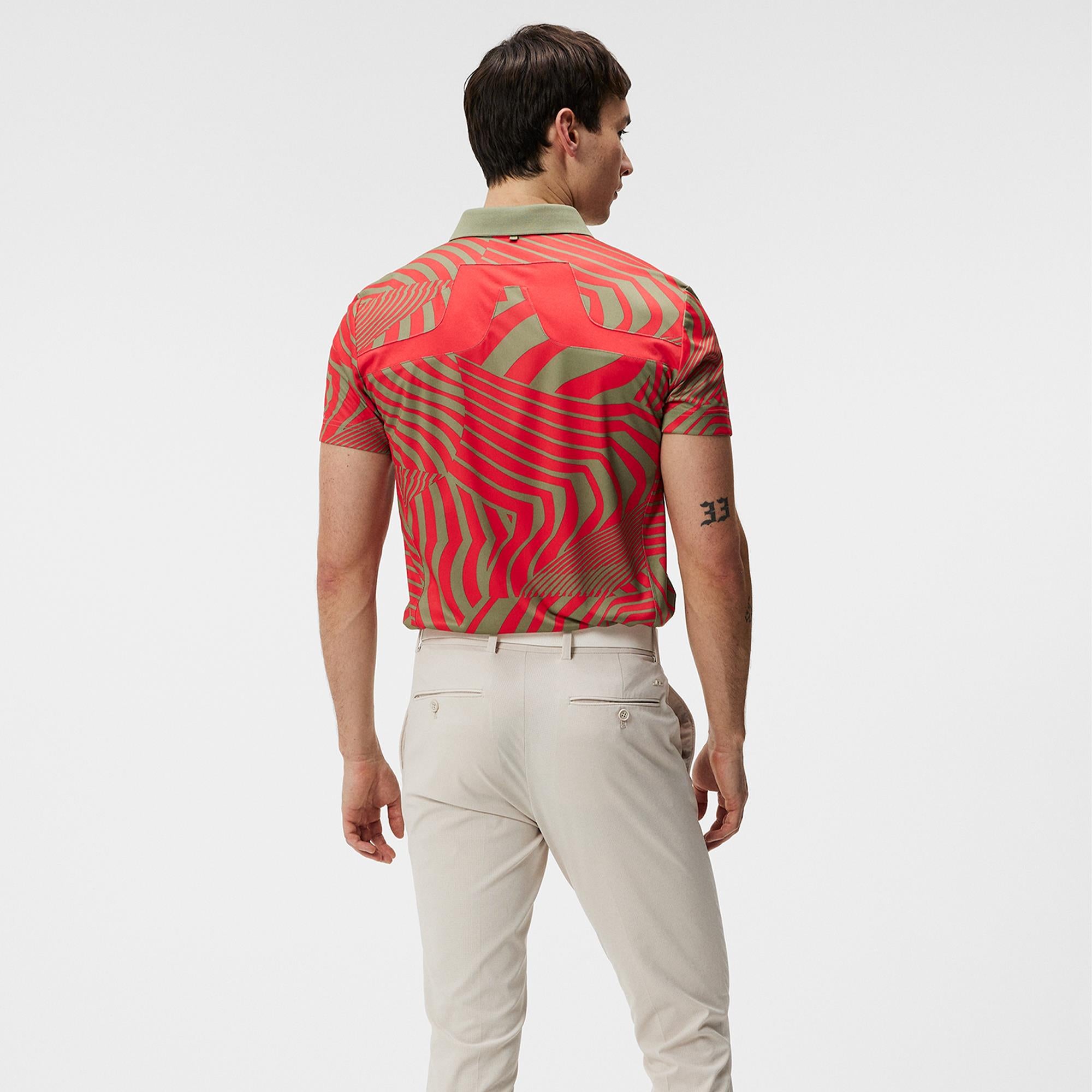 J Lindeberg KV Tour Print Mens Golf Polo Shirt Dazzle Wave Bitterwseet