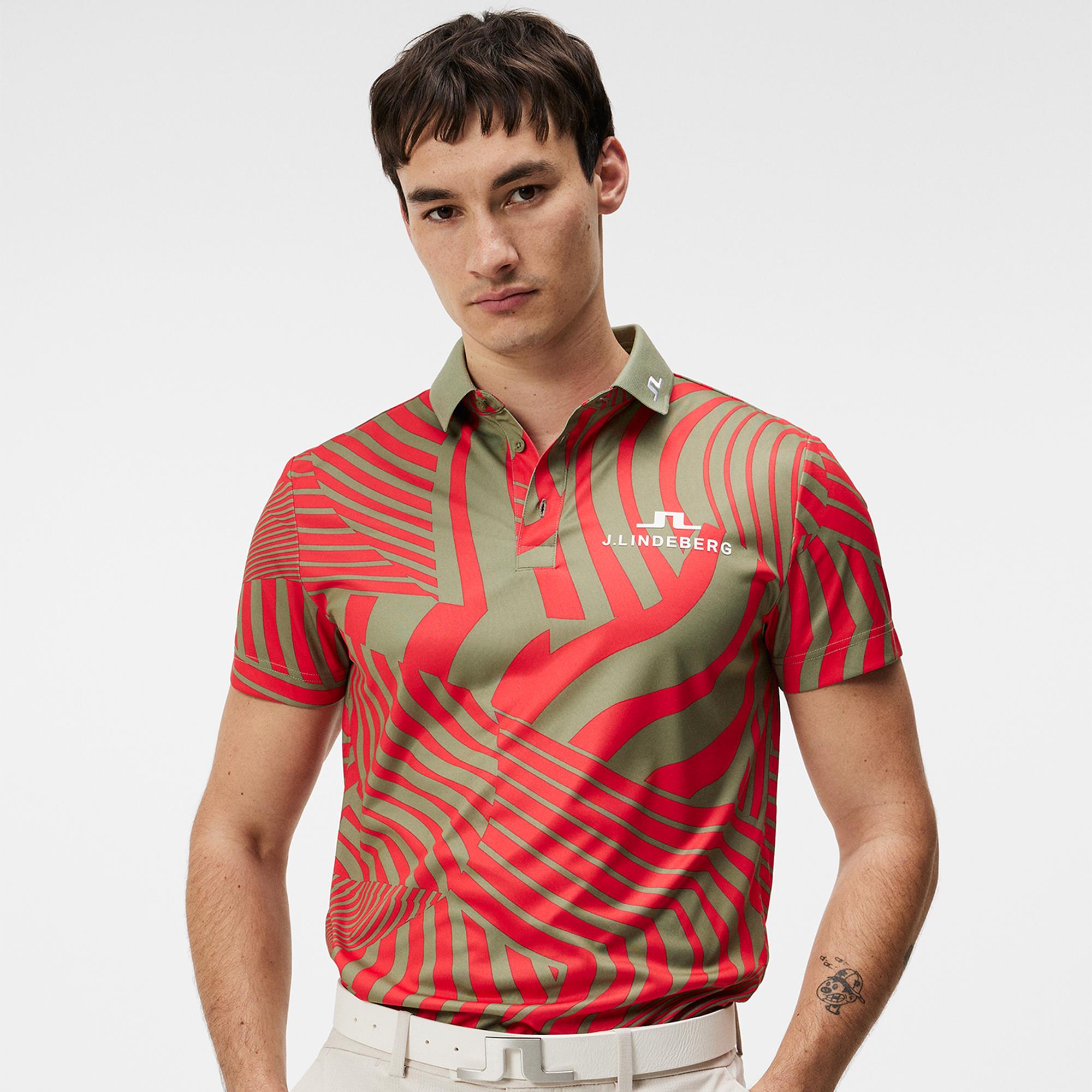 J Lindeberg KV Tour Print Mens Golf Polo Shirt Dazzle Wave Bitterwseet