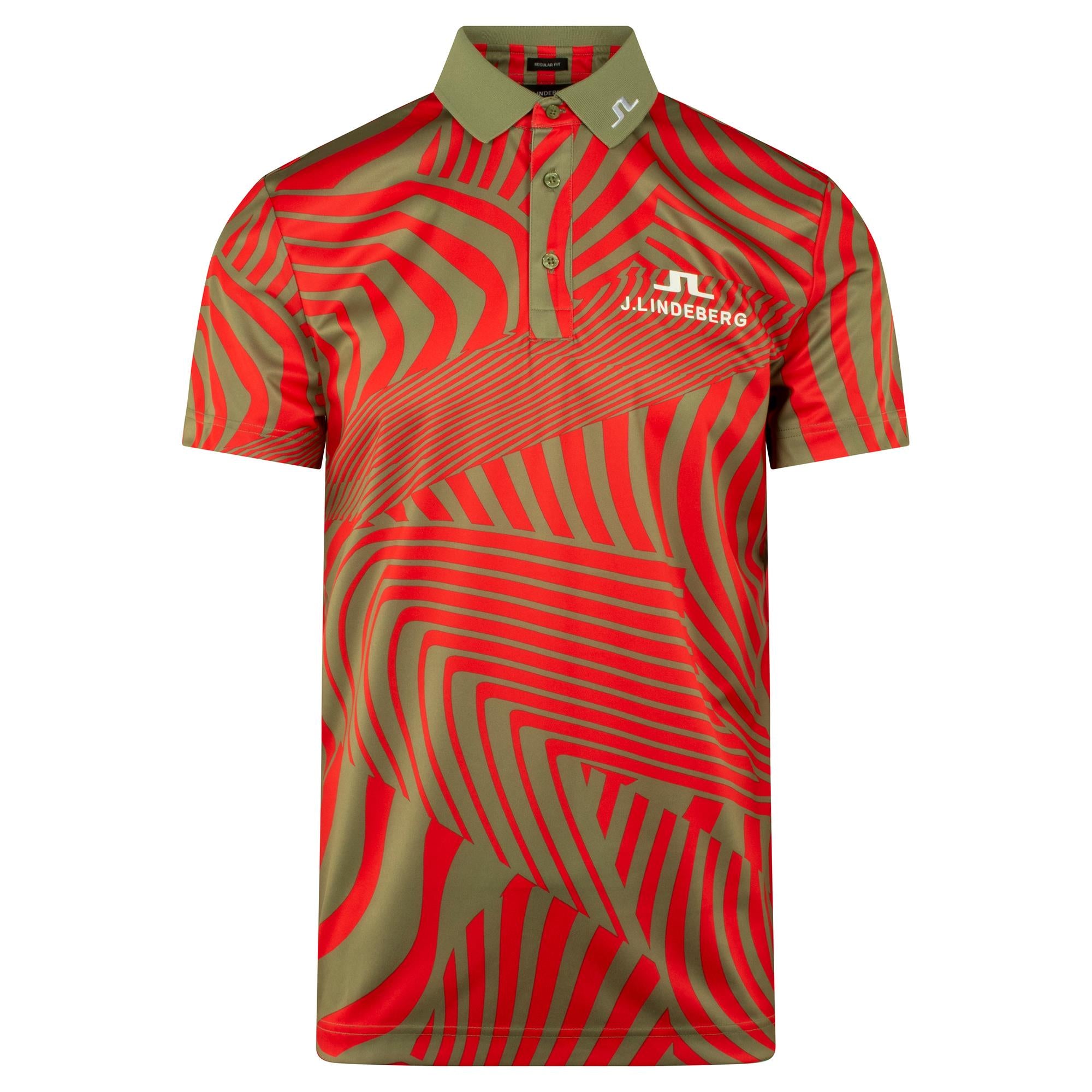 J Lindeberg KV Tour Print Mens Golf Polo Shirt Dazzle Wave Bitterwseet