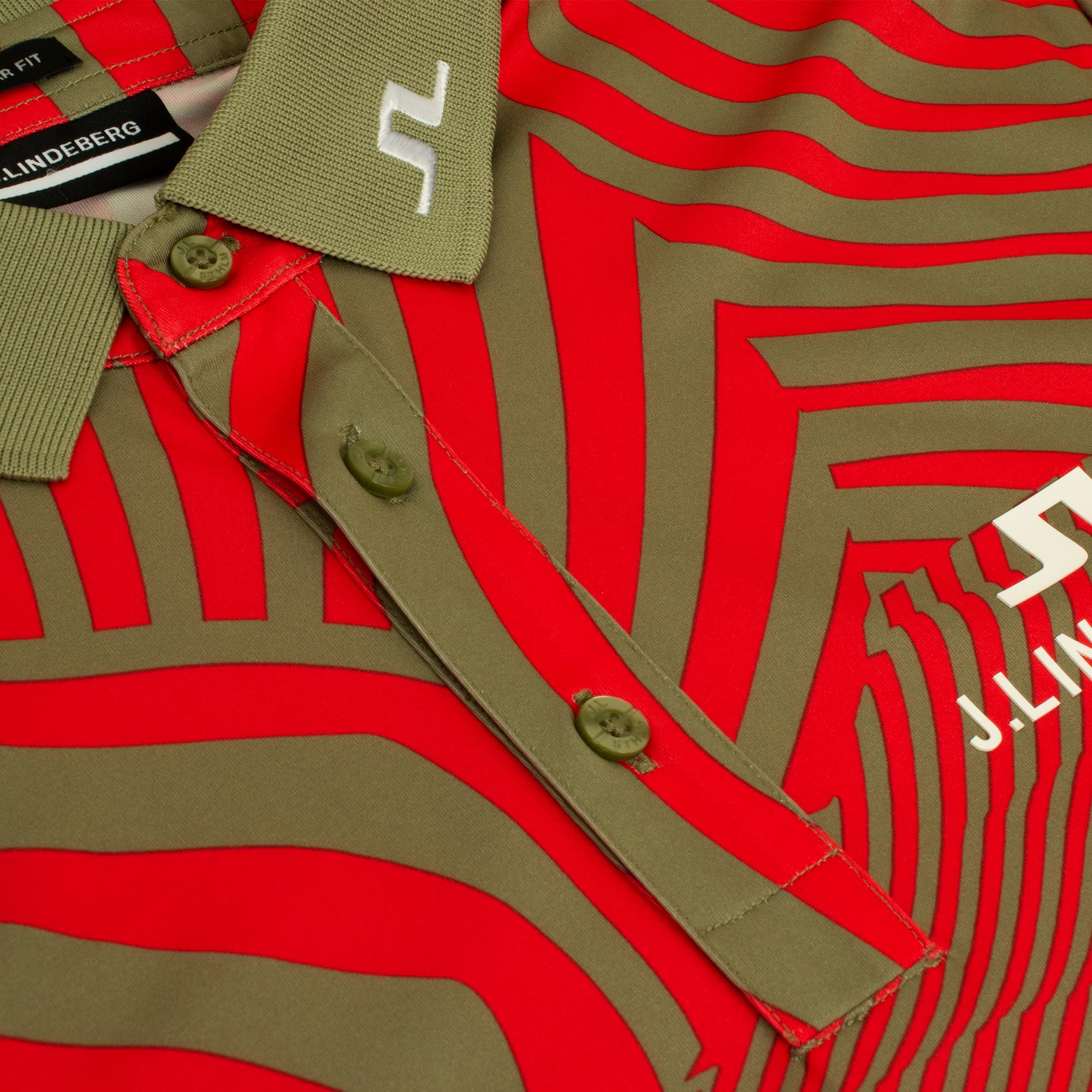 J Lindeberg KV Tour Print Mens Golf Polo Shirt Dazzle Wave Bitterwseet