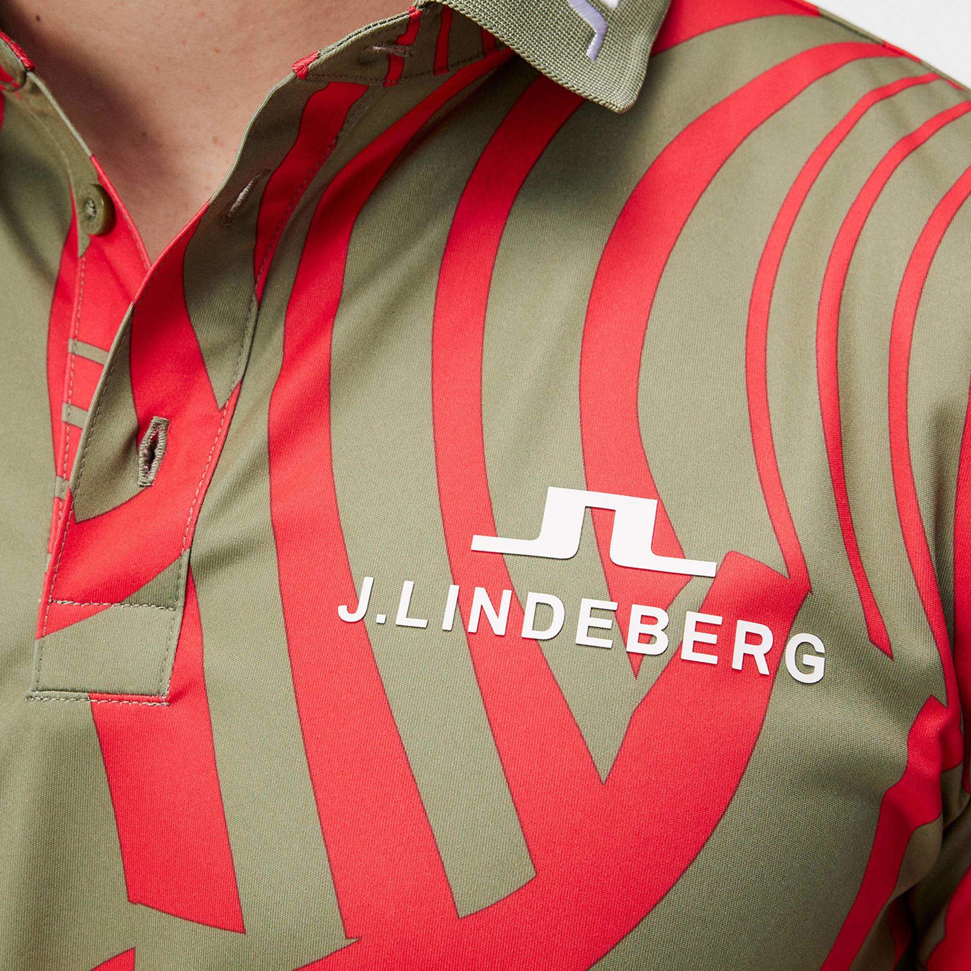 J Lindeberg KV Tour Print Mens Golf Polo Shirt Dazzle Wave Bitterwseet