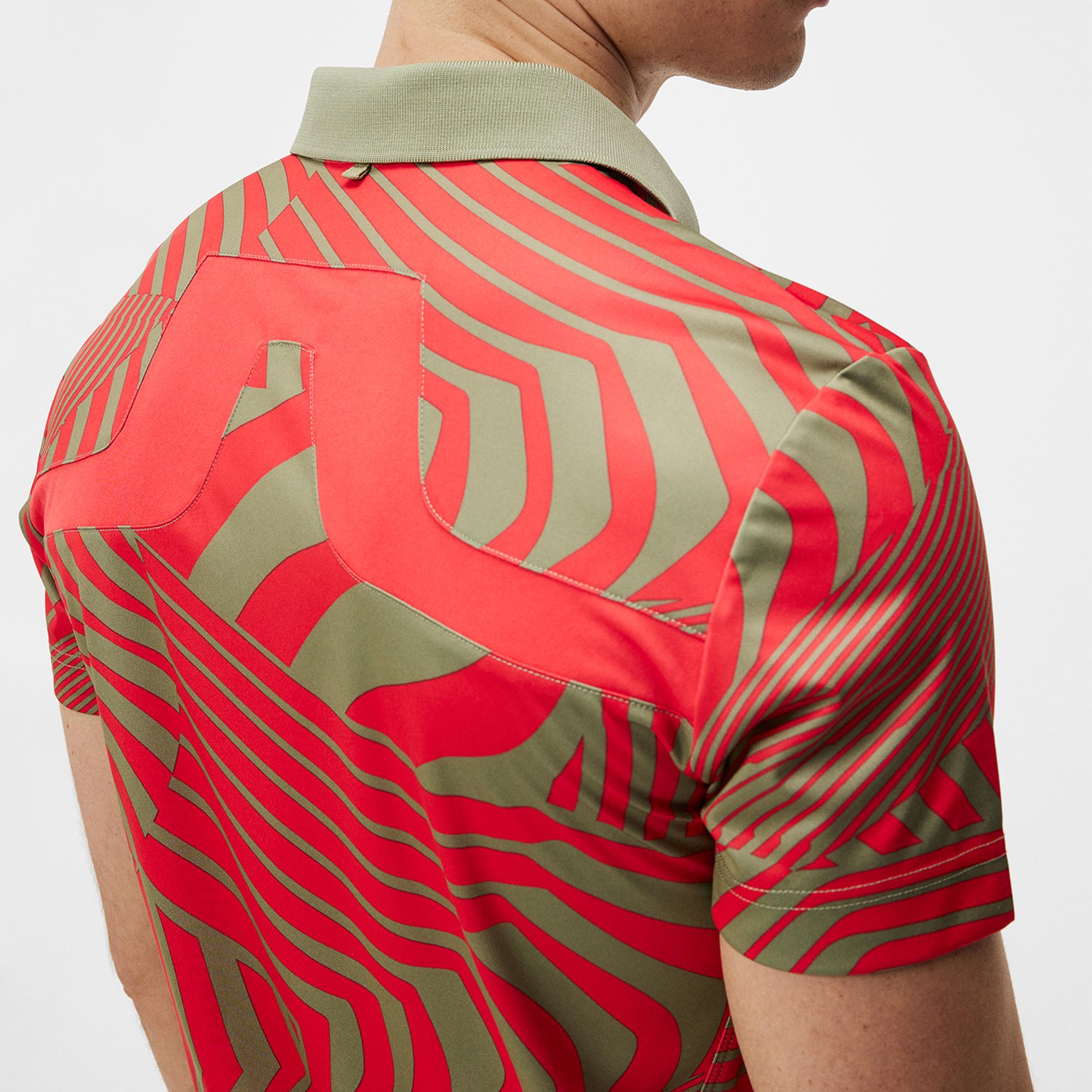 J Lindeberg KV Tour Print Mens Golf Polo Shirt Dazzle Wave Bitterwseet