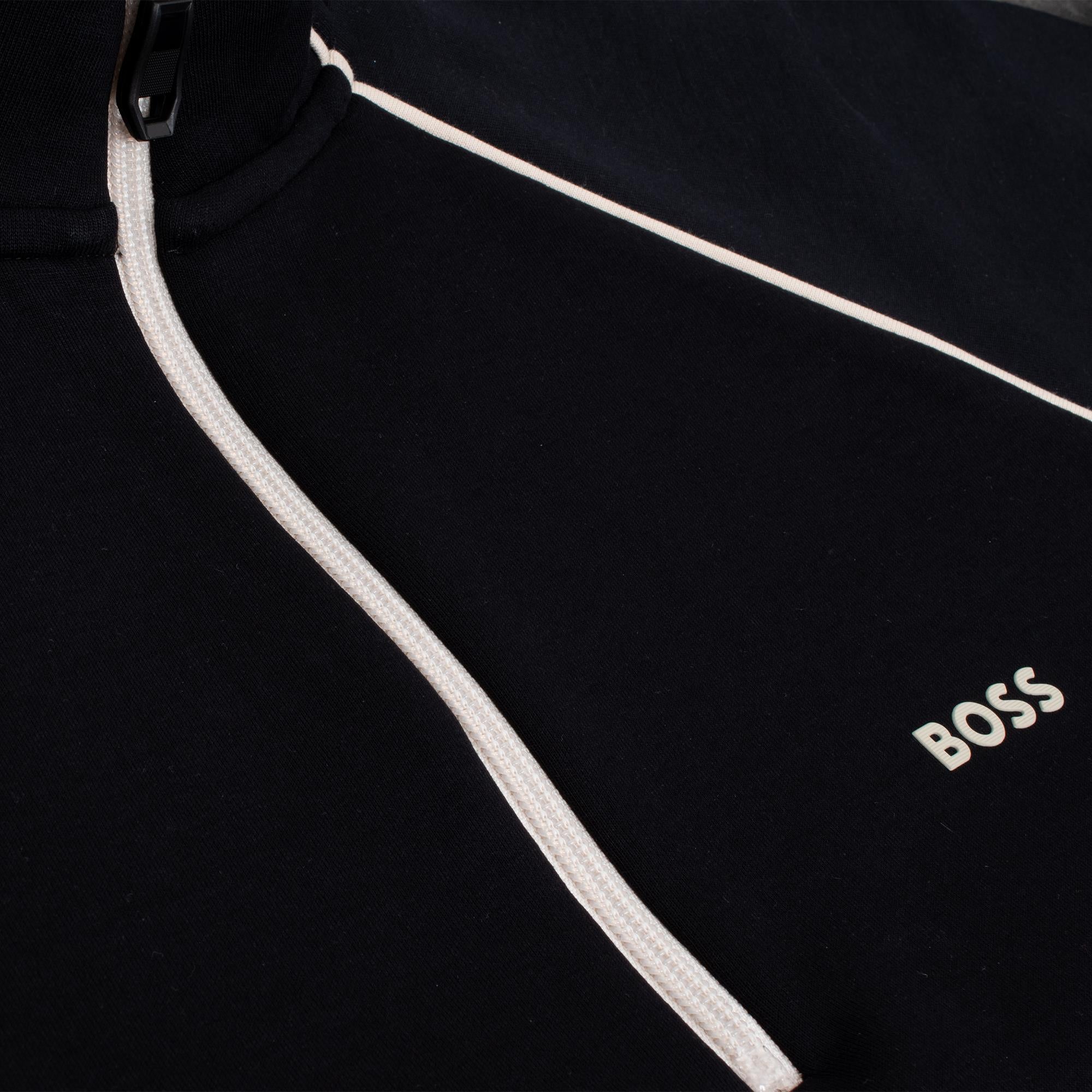 Boss Sweat 1 Stretch Cotton Quarter Zip Sweatshirt Black