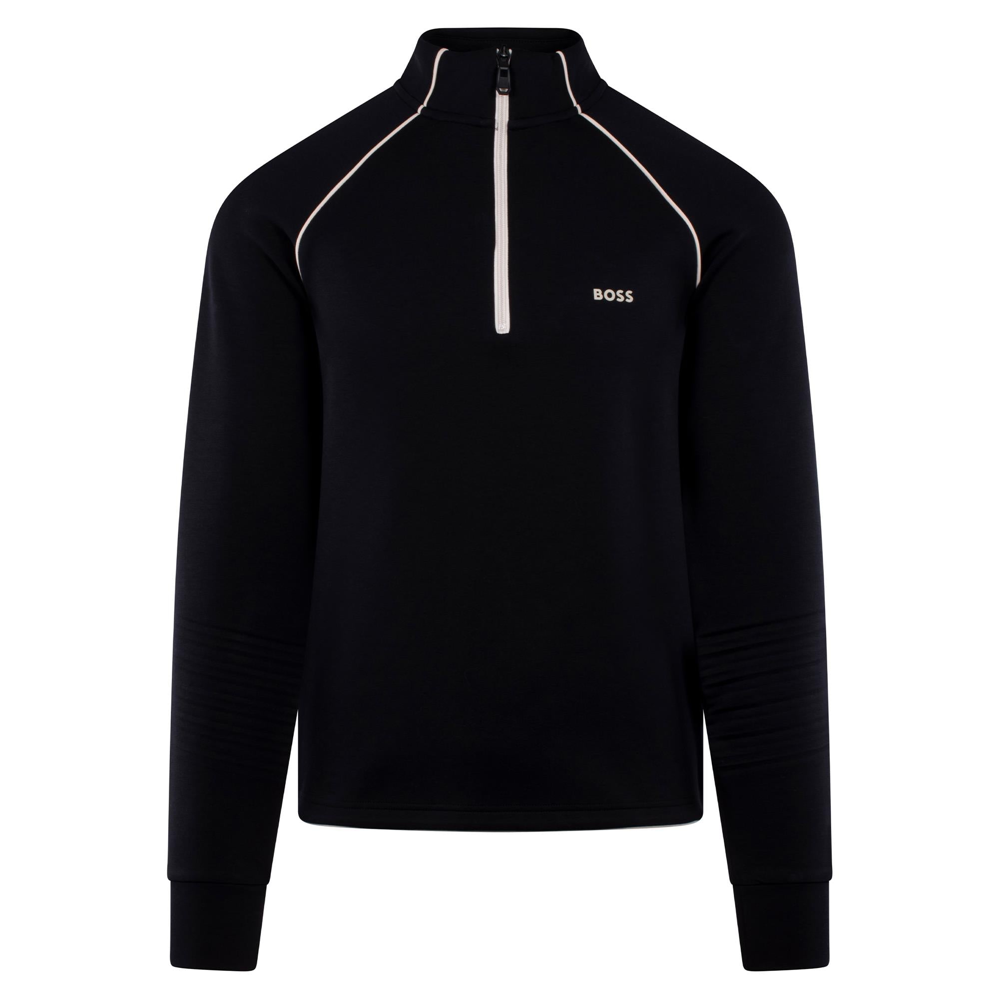 Boss Sweat 1 Stretch Cotton Quarter Zip Sweatshirt Black