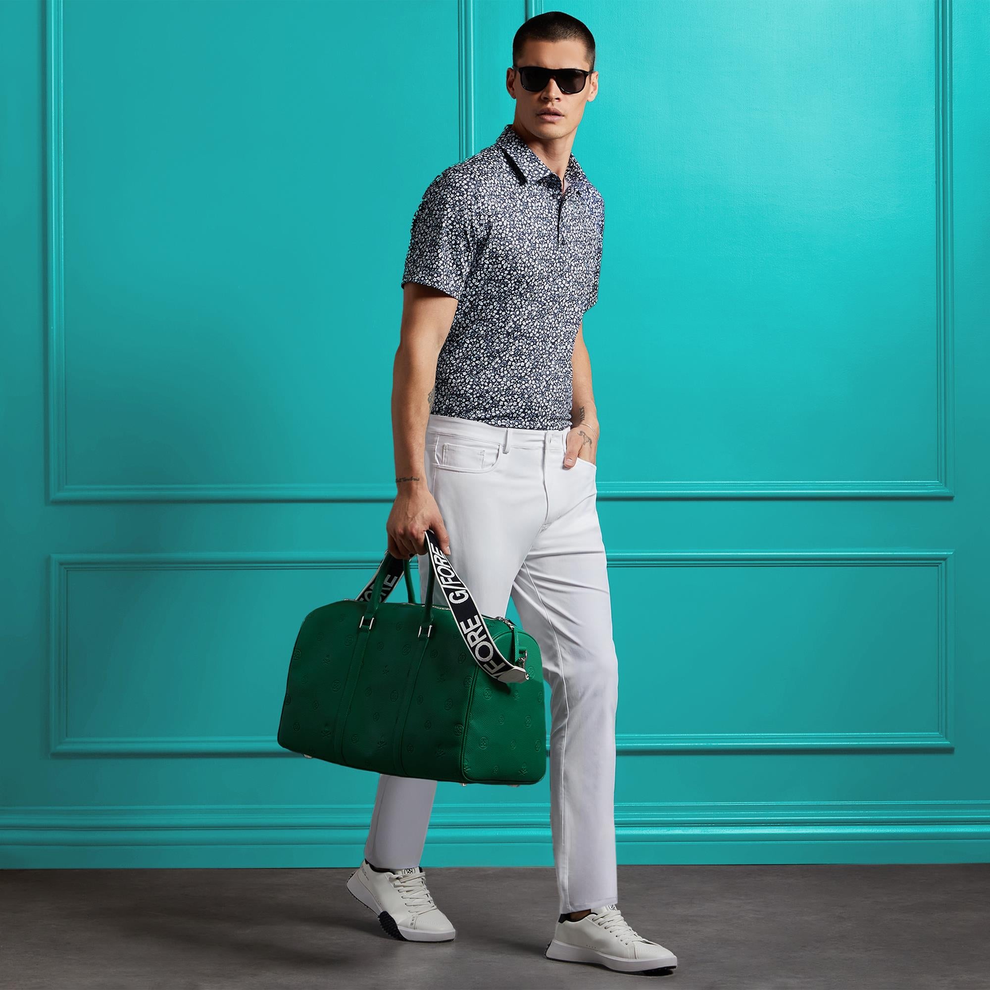 G/FORE Garden Print Mens Golf Polo Shirt Twilight