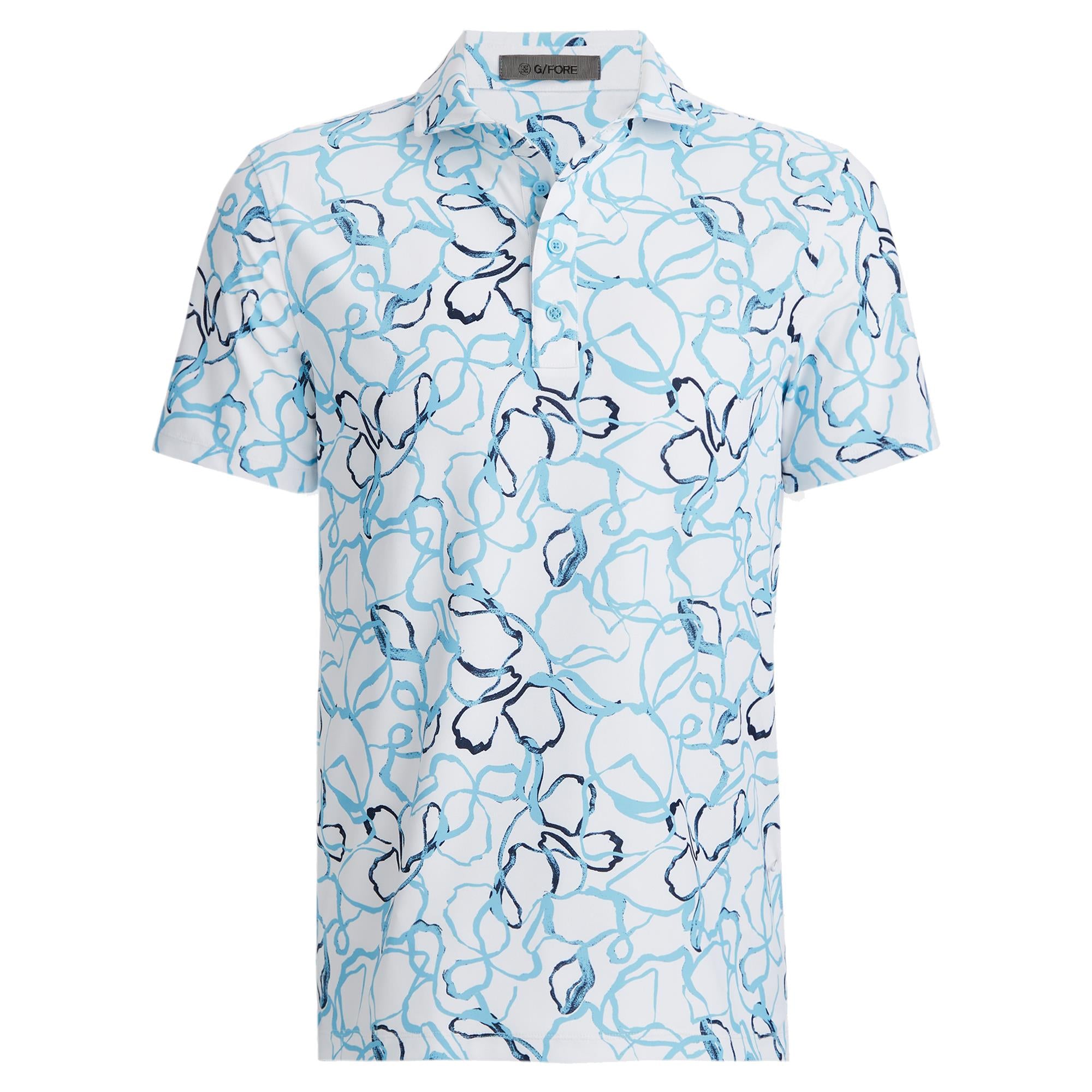 G/FORE Watercolour Floral Tech Jersey Mens Golf Polo Shirt Fountain