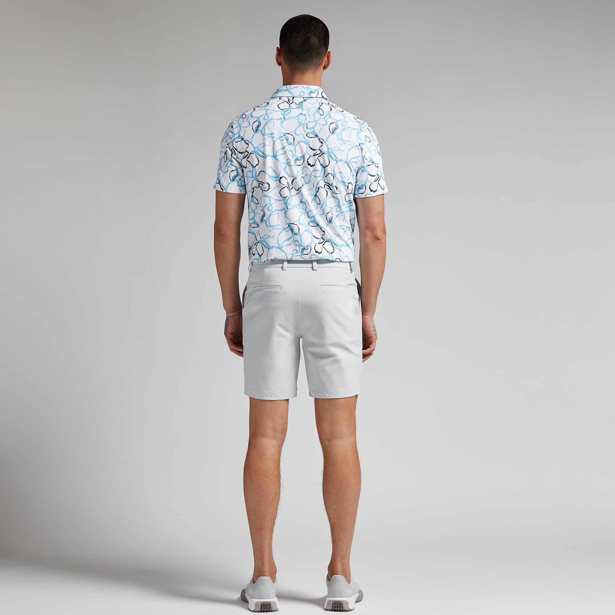 G/FORE Watercolour Floral Tech Jersey Mens Golf Polo Shirt Fountain