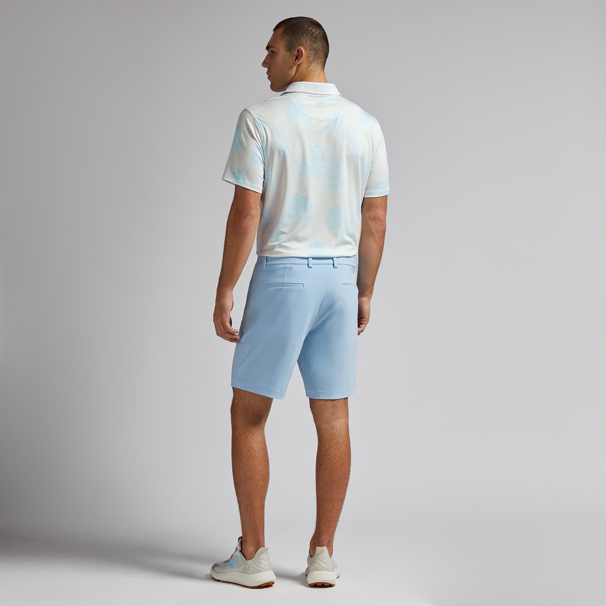 G/FORE Stamped Floral Tech Jersey Mens Golf Polo Shirt Stone