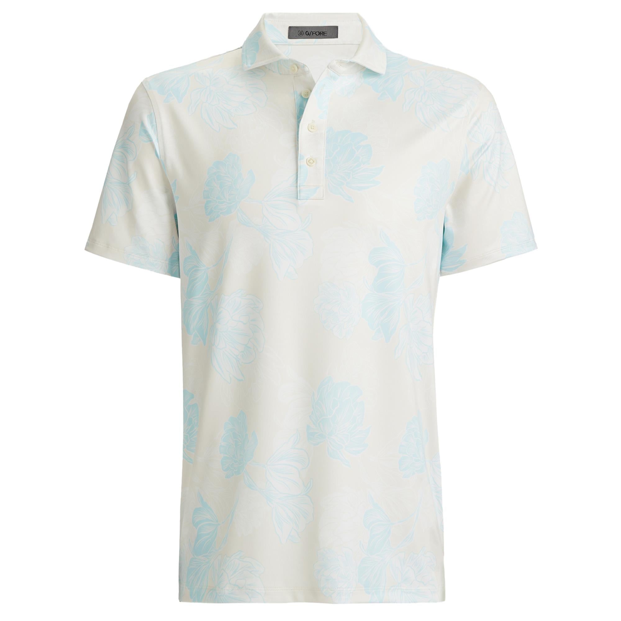 G/FORE Stamped Floral Tech Jersey Mens Golf Polo Shirt Stone