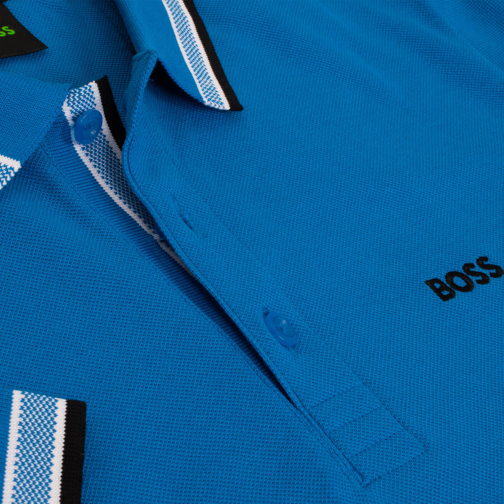 Boss Paddy Cotton Pique Mens Polo Shirt Open Blue
