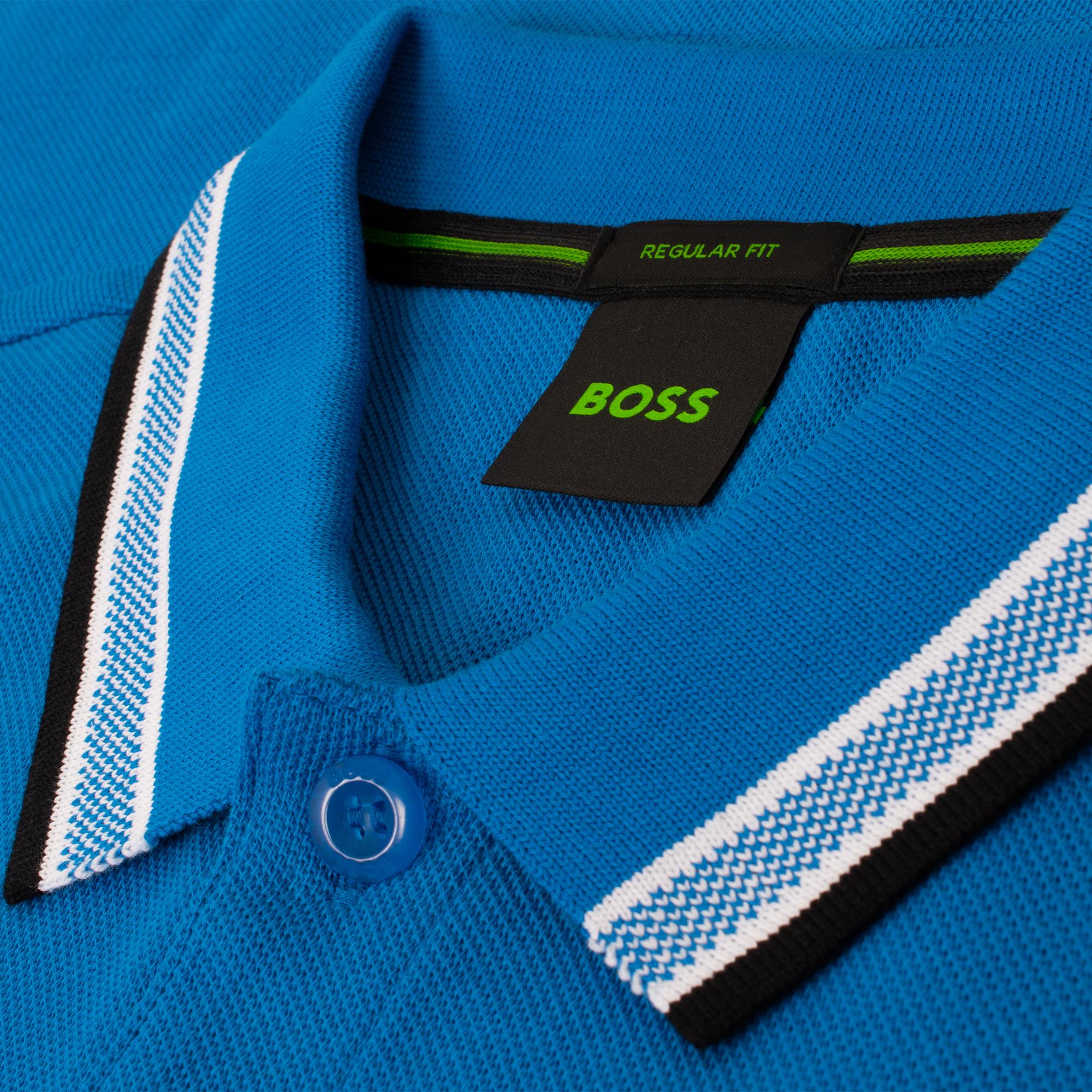 Boss Paddy Cotton Pique Mens Polo Shirt Open Blue