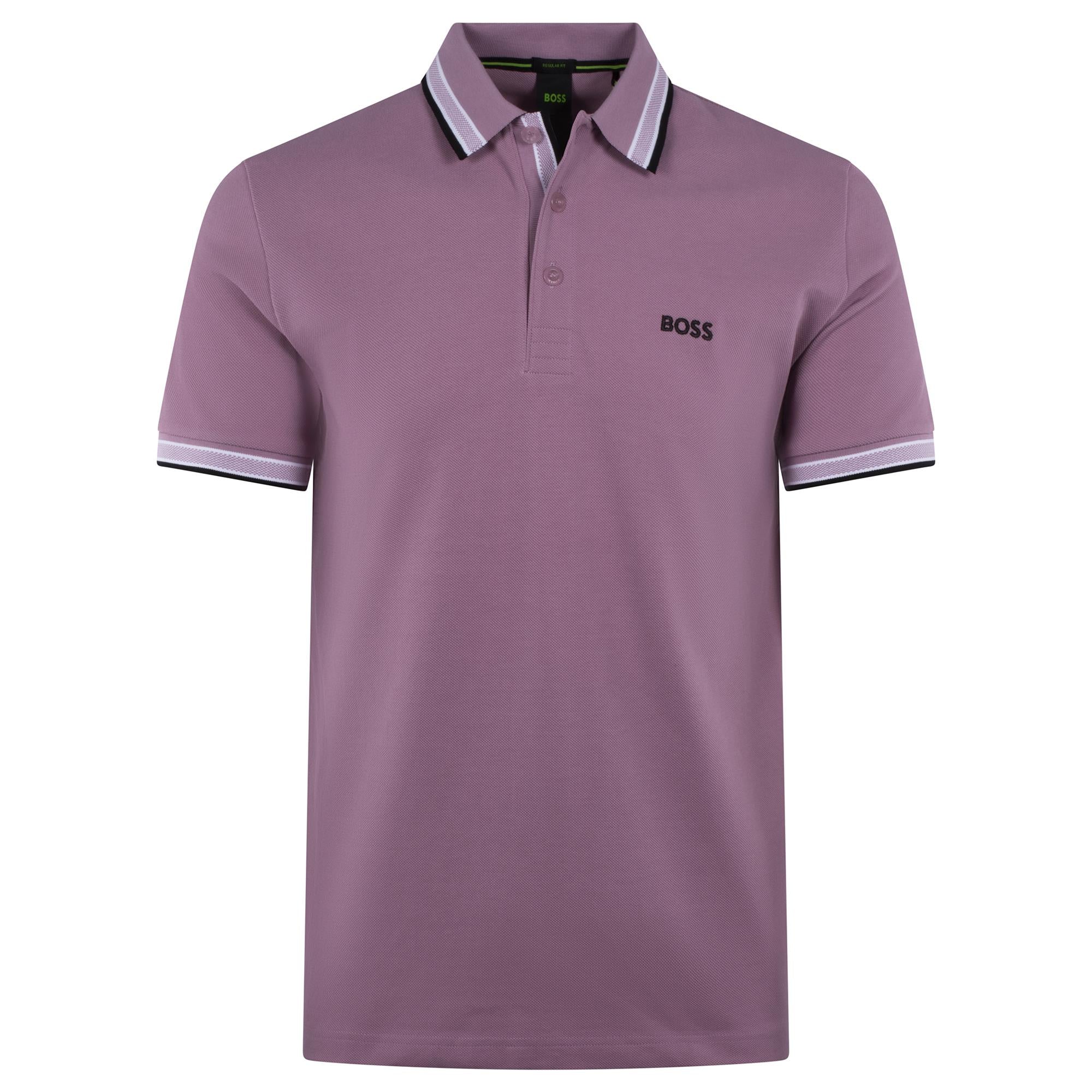 Boss Paddy Cotton Pique Mens Polo Shirt Light Purple