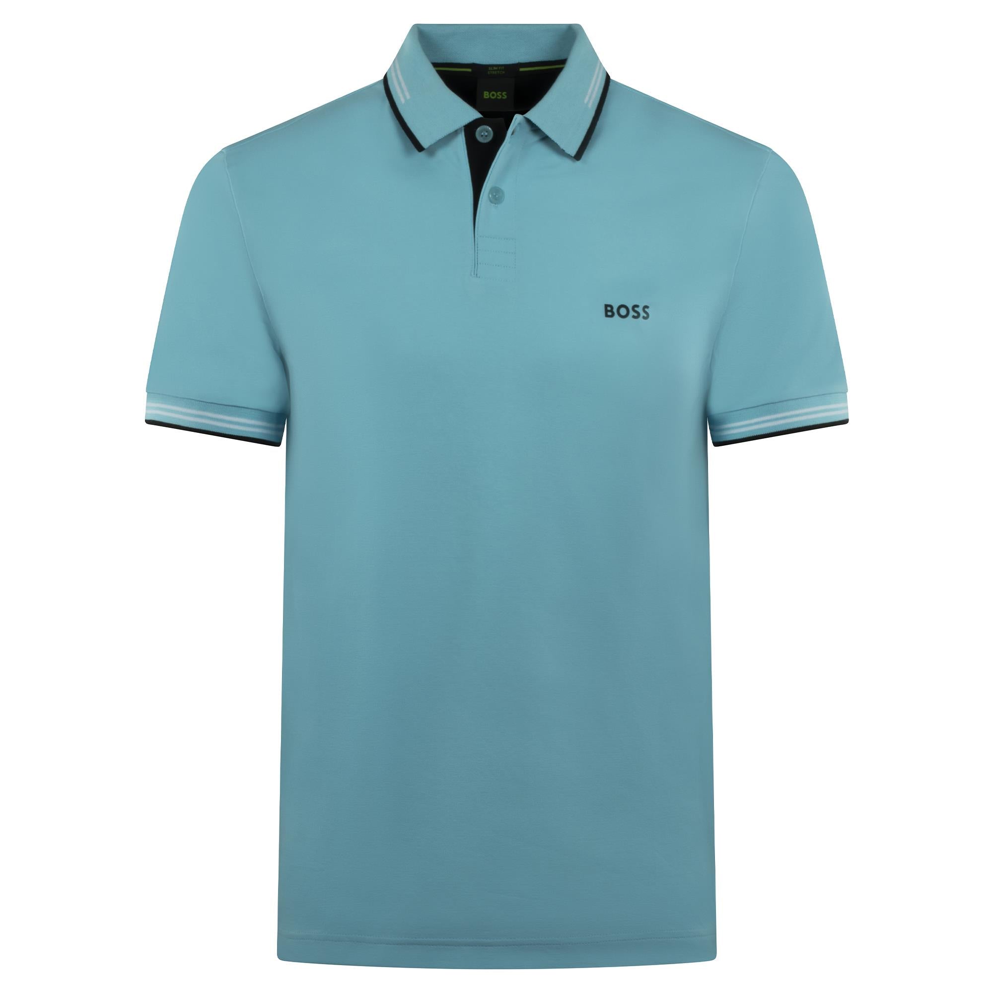 Boss Paul Stretch Cotton Slim Fit Mens Polo Shirt Turquoise
