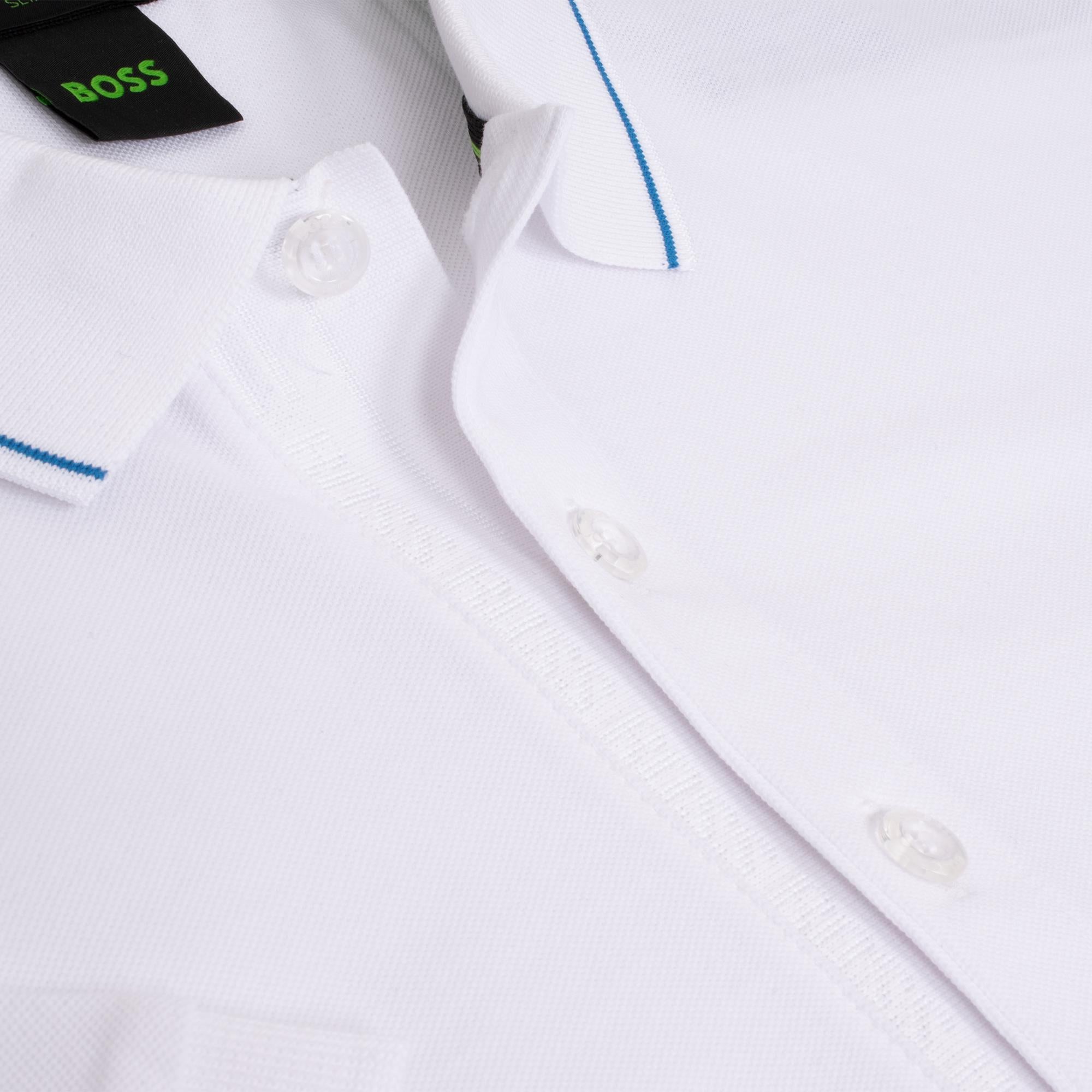 Boss Paule 4 Contrast Pique Slim Fit Mens Polo Shirt White