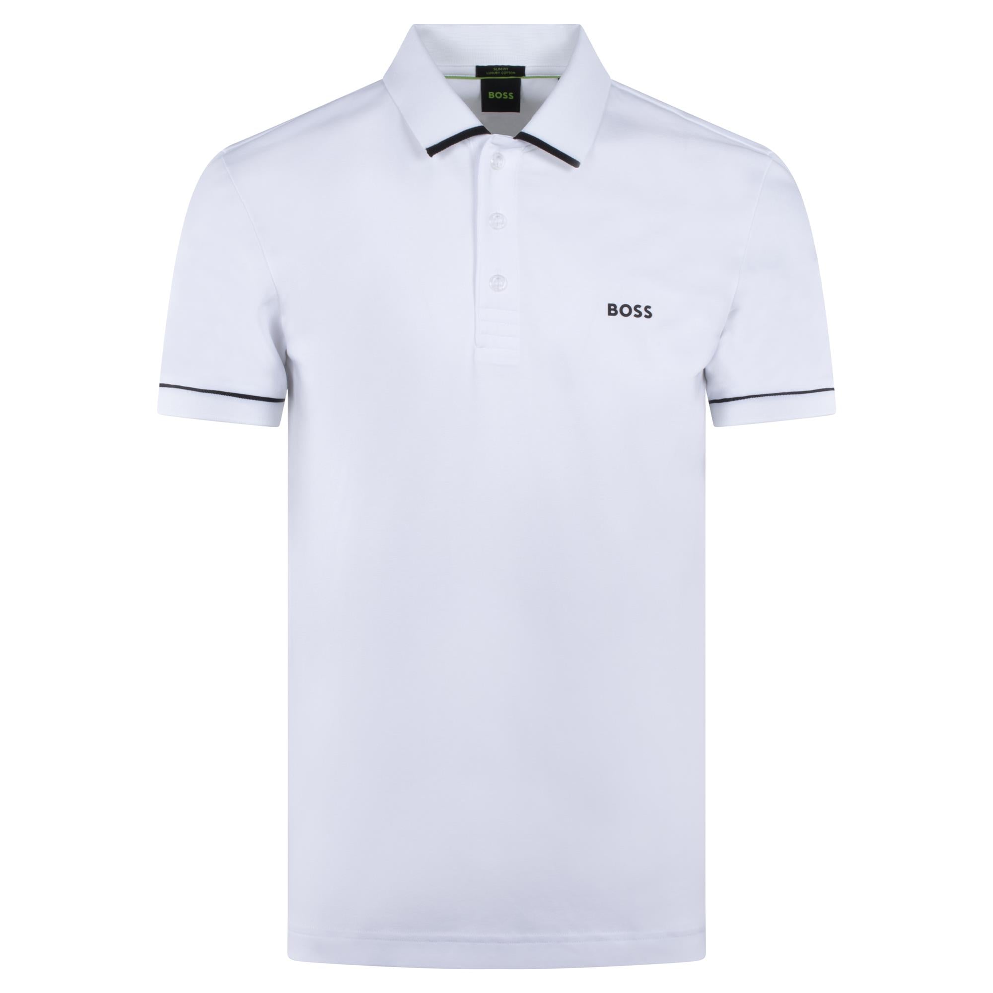 Boss Paule Cotton Slim Fit Polo Shirt White