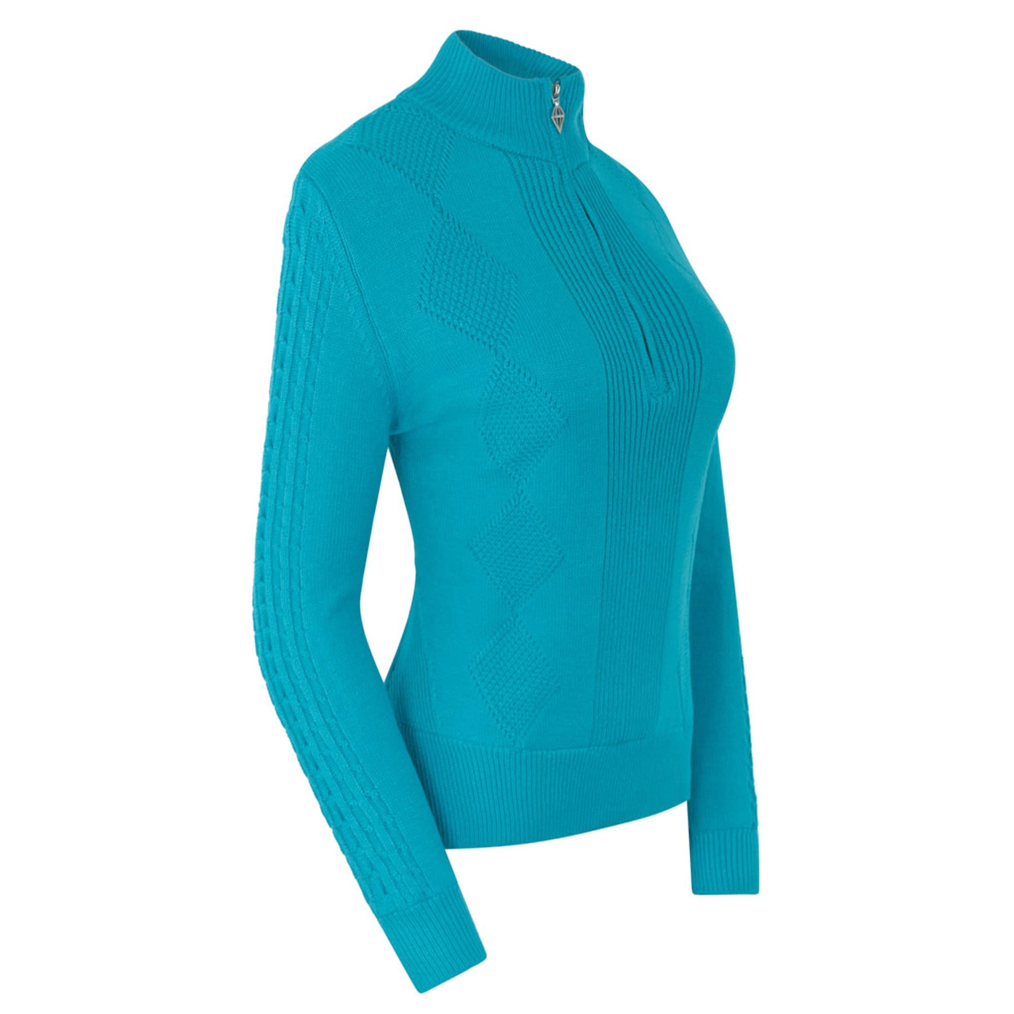 Pure Golf Sorrell Cable Knit Lined Ladies Golf Jumper Tourmaline Blue