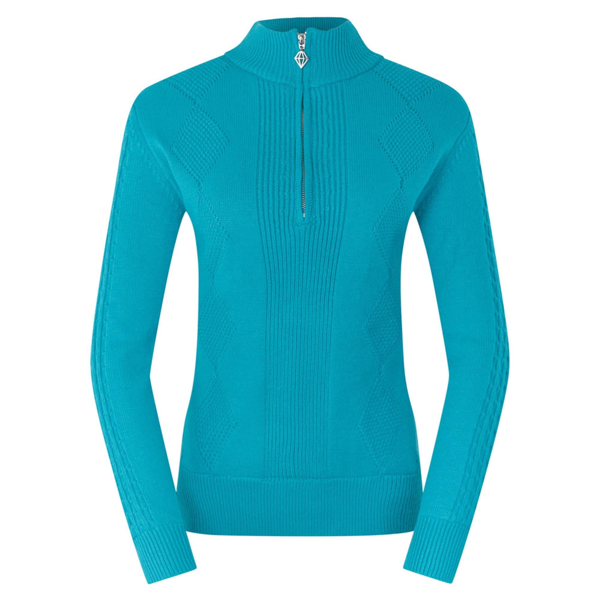 Pure Golf Sorrell Cable Knit Lined Ladies Golf Jumper Tourmaline Blue