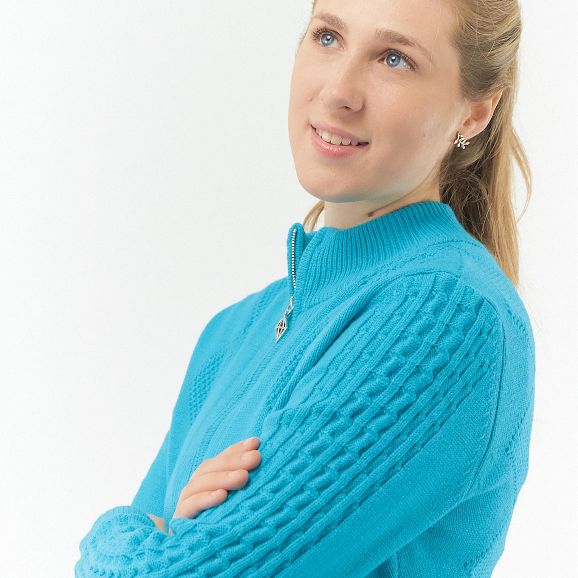 Pure Golf Sorrell Cable Knit Lined Ladies Golf Jumper Tourmaline Blue