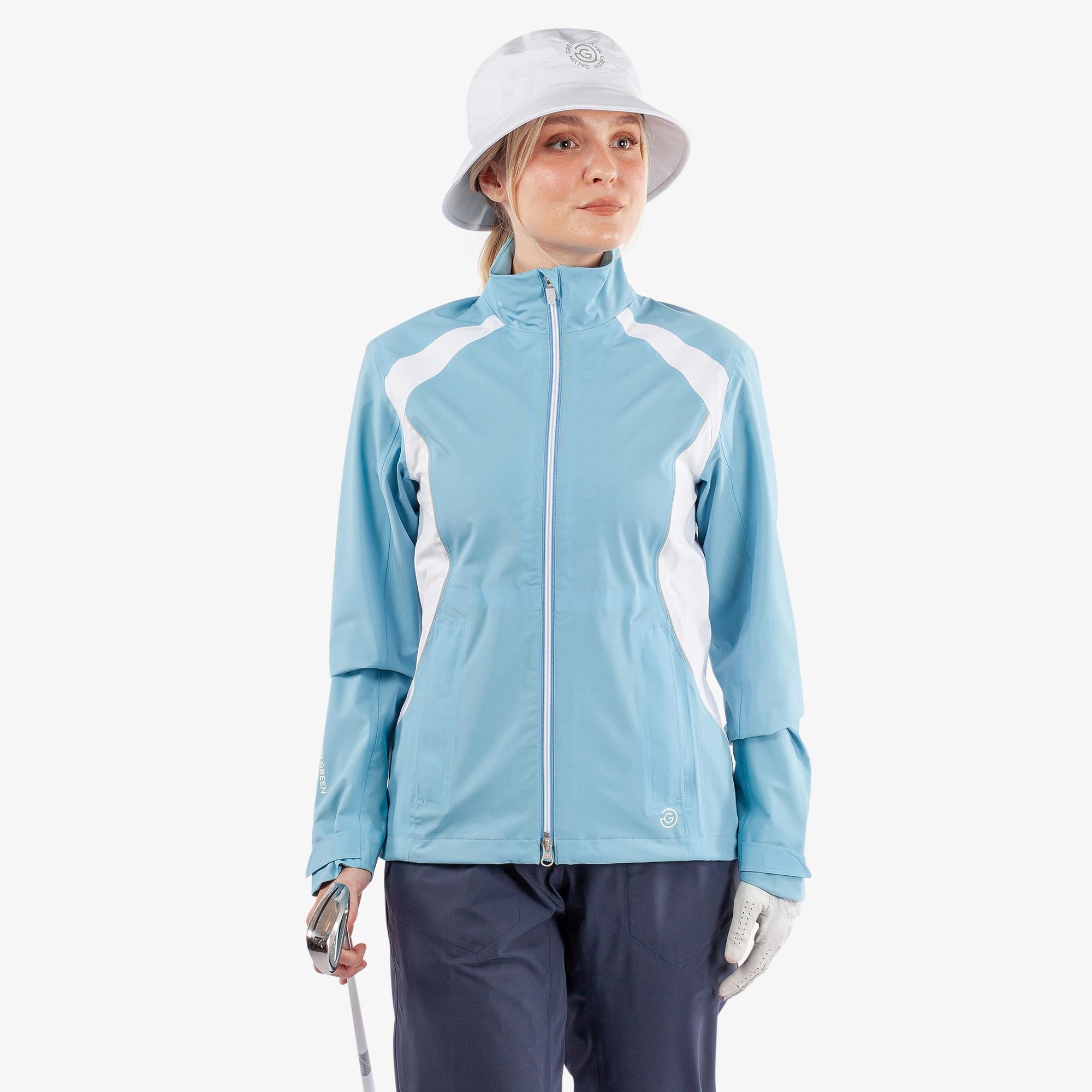 Galvin Green Amy Dryvr Pertex Ladies Waterproof Golf Jacket Alaskan Blue/White
