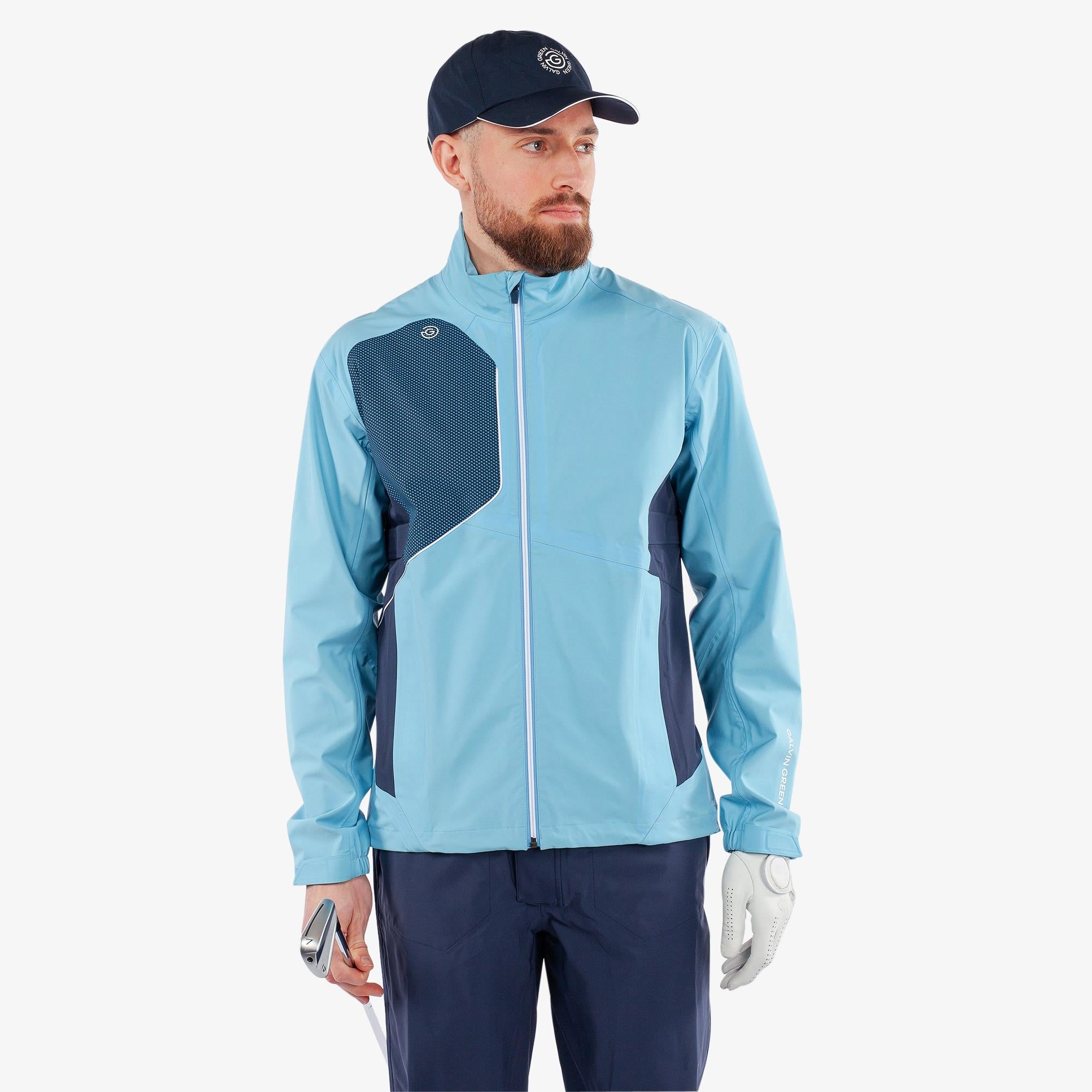 Galvin Green Ames Dryvr Pertex Mens Waterproof Golf Jacket Alaskan Blue/Navy