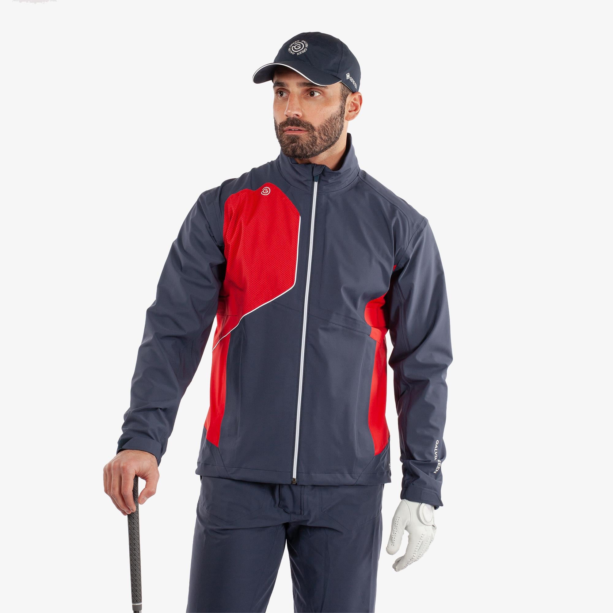 Galvin Green Ames Dryvr Pertex Mens Waterproof Golf Jacket Navy/Red