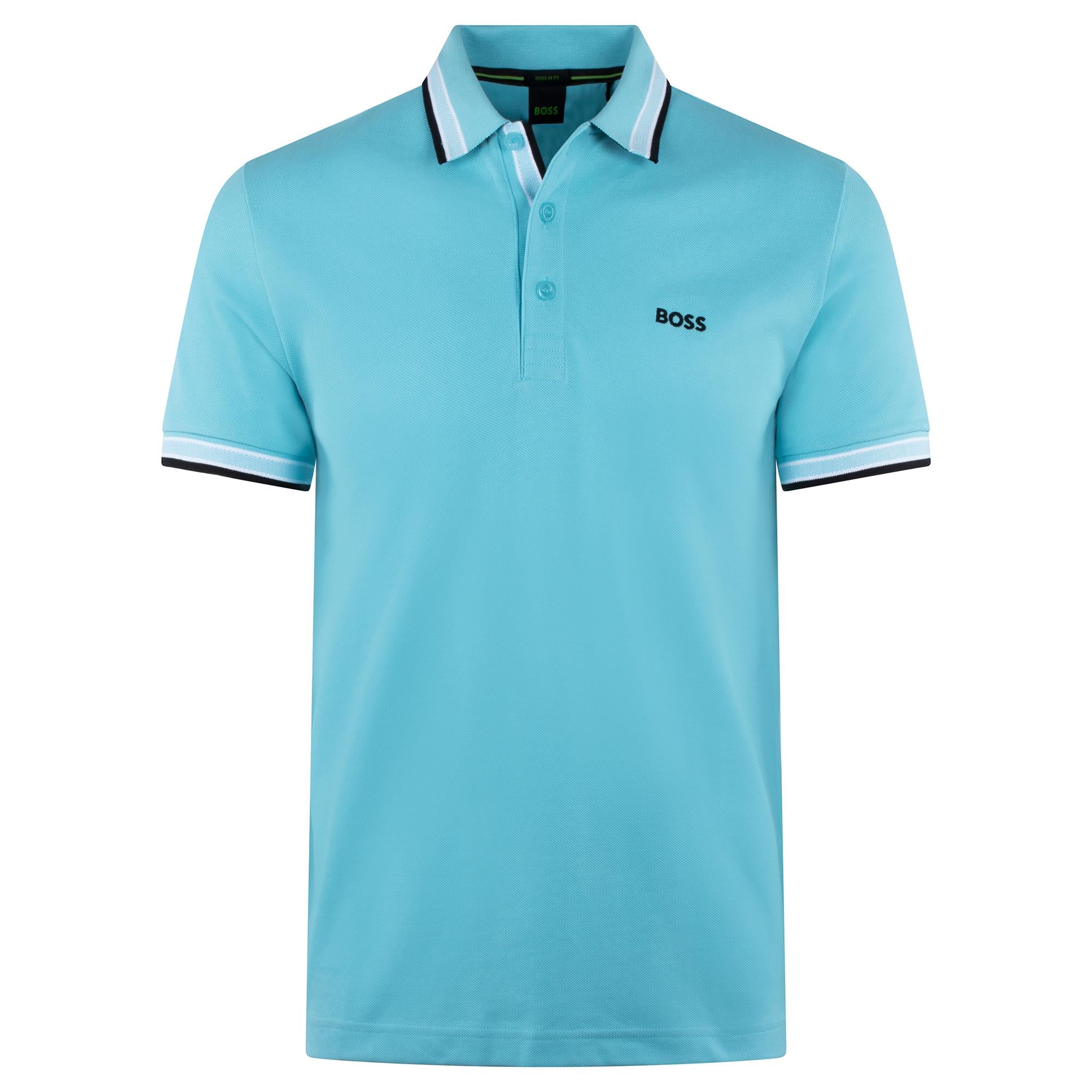 Boss Paddy Cotton Pique Mens Polo Shirt Turquoise